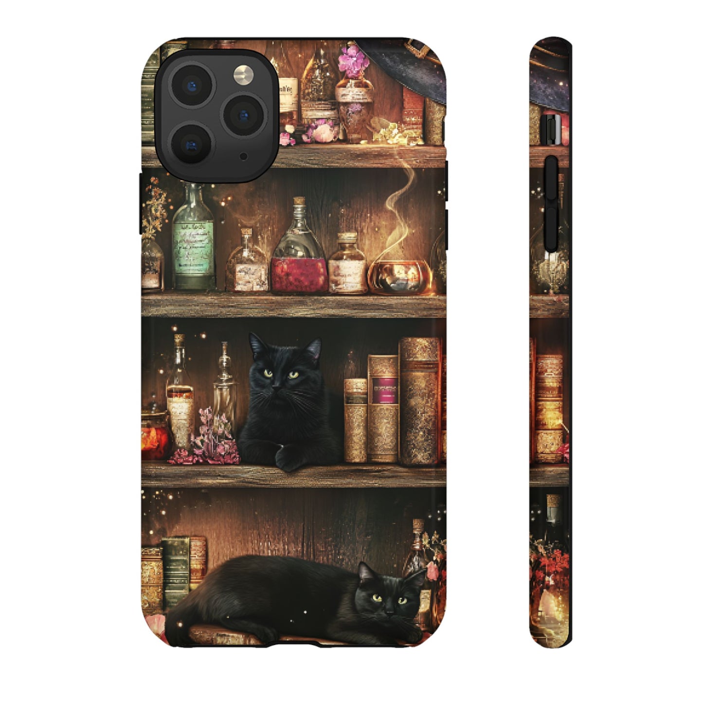 Witch Bookshelf Phone Case - Witchy Books Potions and Black Cats for iPhone 16 15 14 13 12 11, Samsung Galaxy & Google Pixel