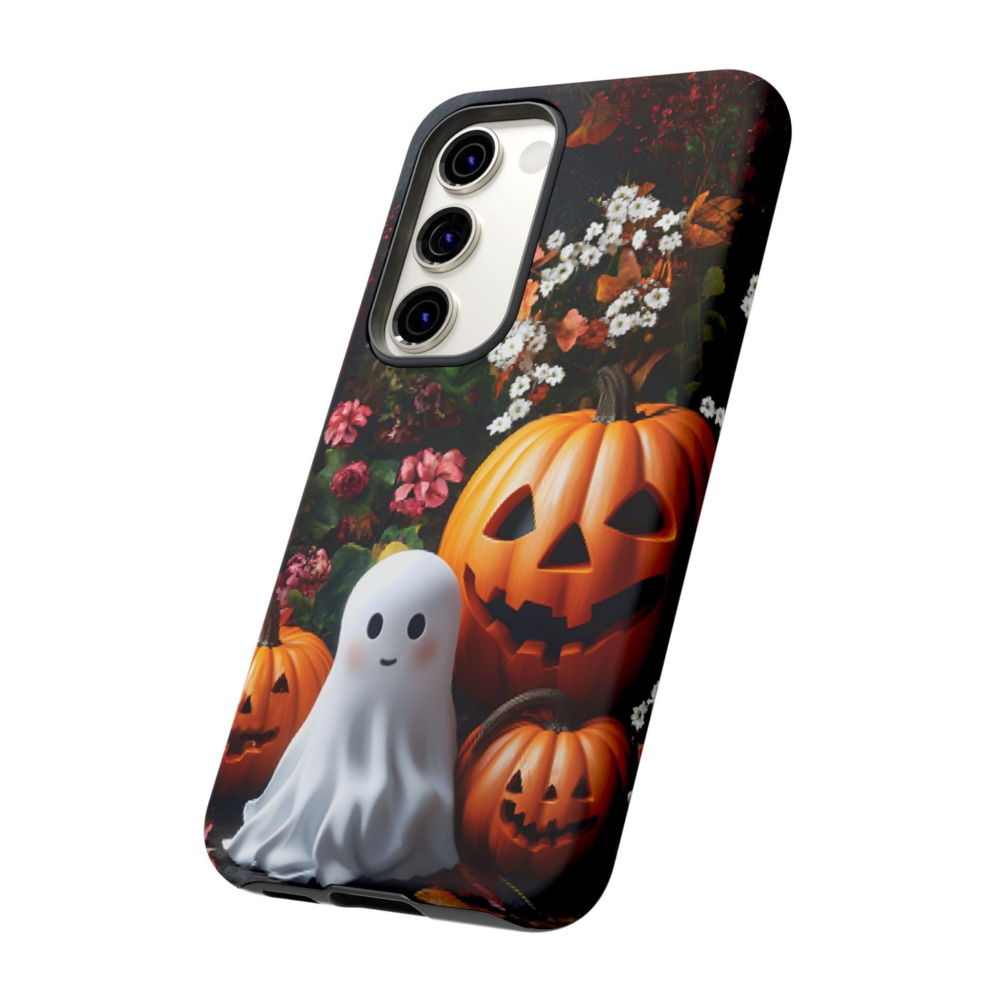 Halloween Phone Case with Cute Ghost and Pumpkins - iPhone 16 15 14 13 12 11, Samsung Galaxy & Google Pixel Phone Covers