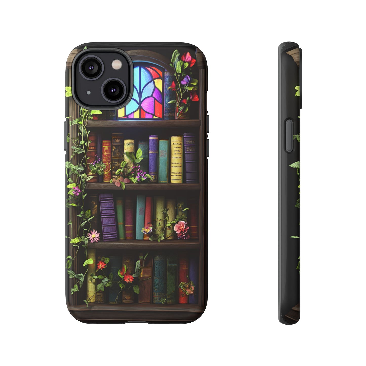 Bookshelf and Stained Glass Window Phone Case - Book Lover Phone Cases for iPhone 16 15 14 13 12 11, Samsung Galaxy & Google Pixel