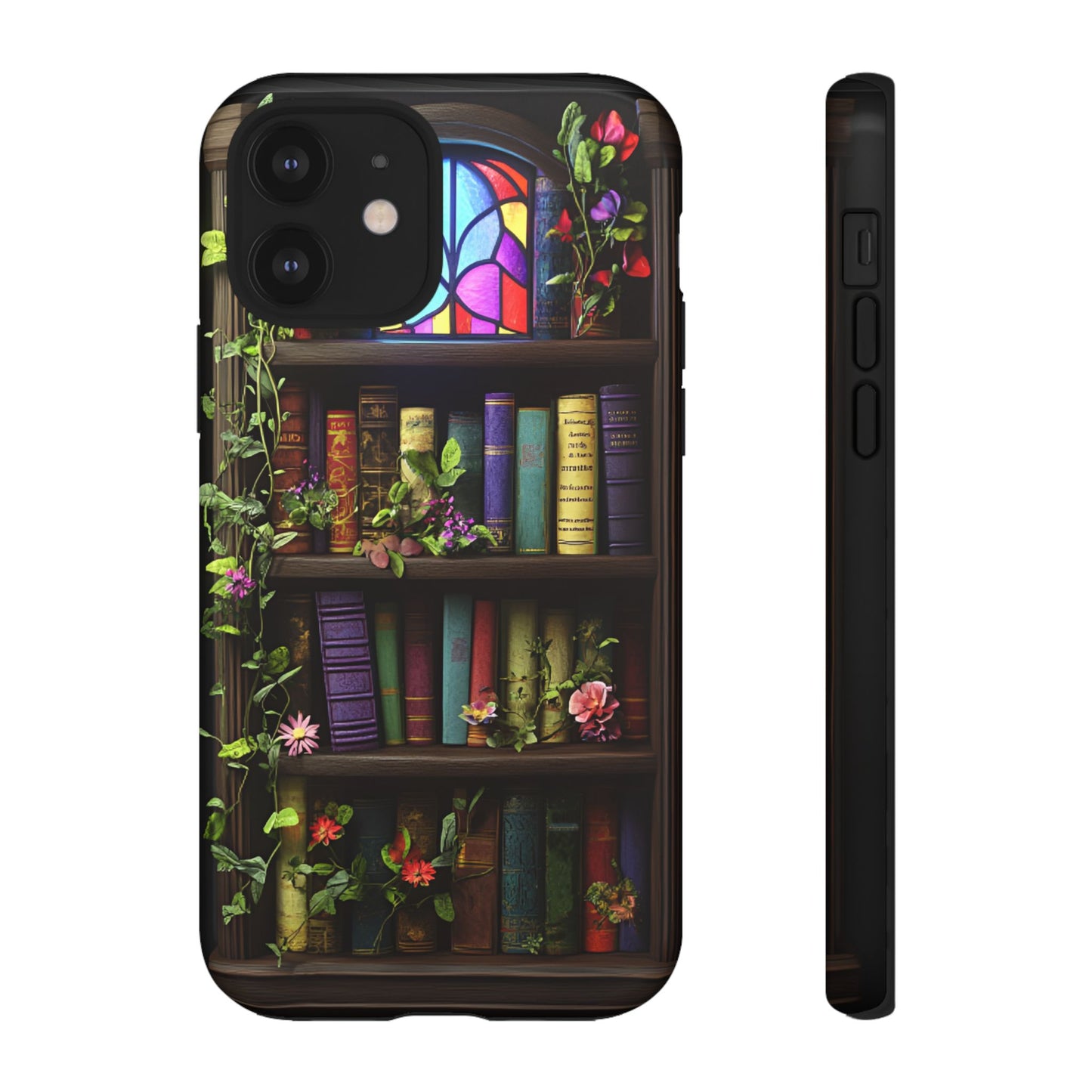 Bookshelf and Stained Glass Window Phone Case - Book Lover Phone Cases for iPhone 16 15 14 13 12 11, Samsung Galaxy & Google Pixel