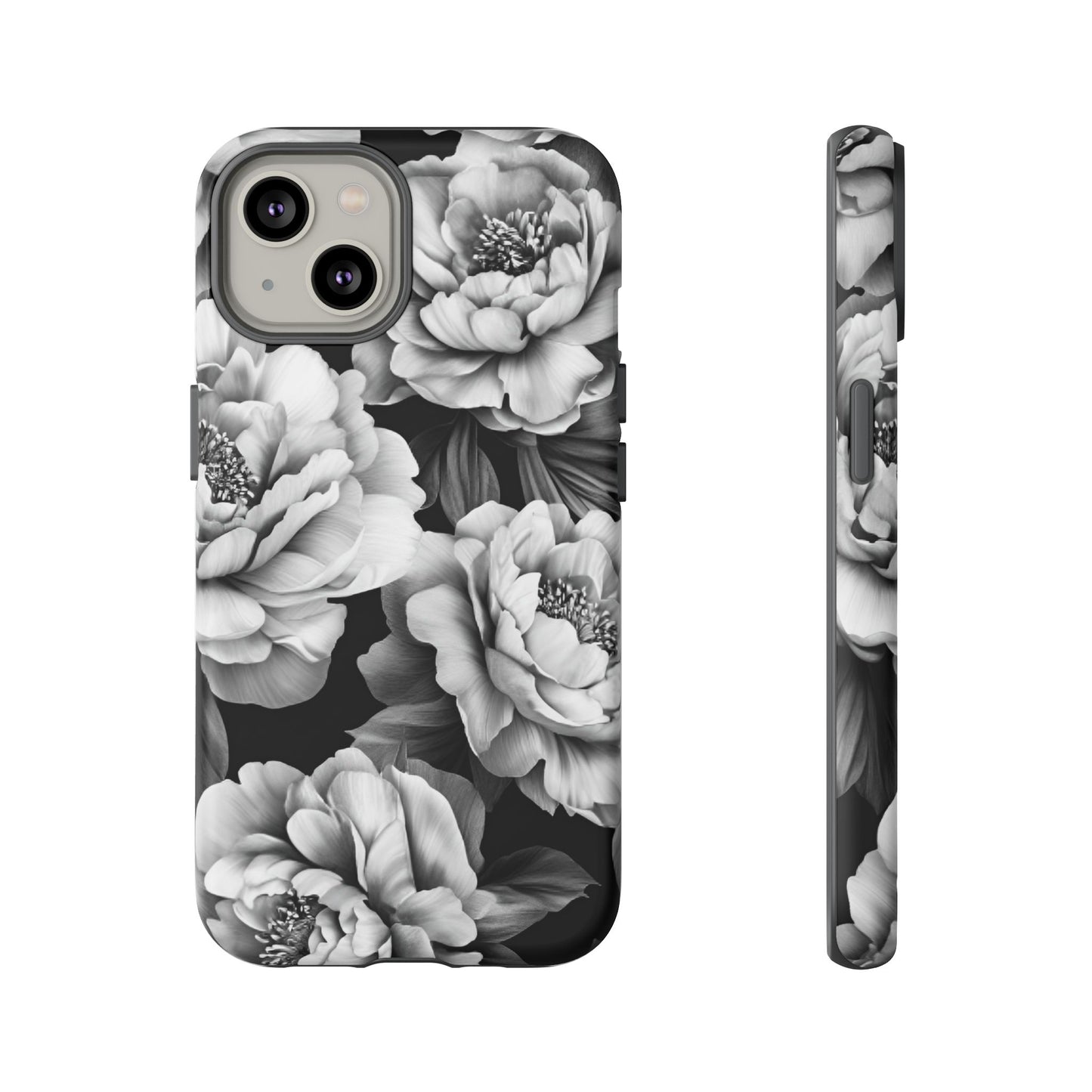 Black and White Peony Flower Phone Case - Aesthetic Dark Floral Phone Cases - iPhone 16 15 14 13 12 11, Samsung Galaxy & Google Pixel Phone Covers