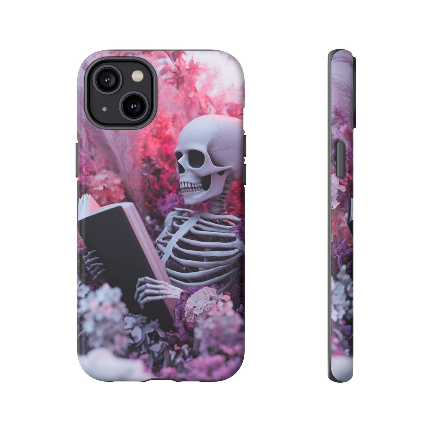 Bookish Skeleton Phone Case - Spooky Floral Halloween Phone Cases - Phone 16 15 14 13 12 11, Samsung Galaxy & Google Pixel Phone Covers