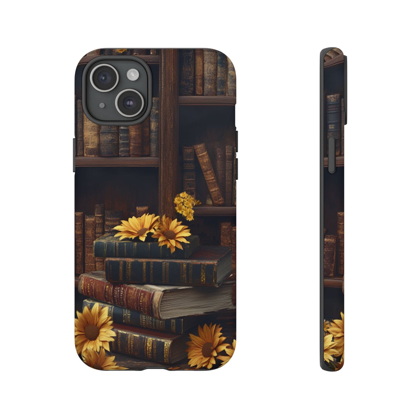 Vintage Books and Sunflowers Phone Case - Dark Academia Library Phone Cases - iPhone 16 15 14 13 12 11, Samsung Galaxy & Google Pixel Phone Covers