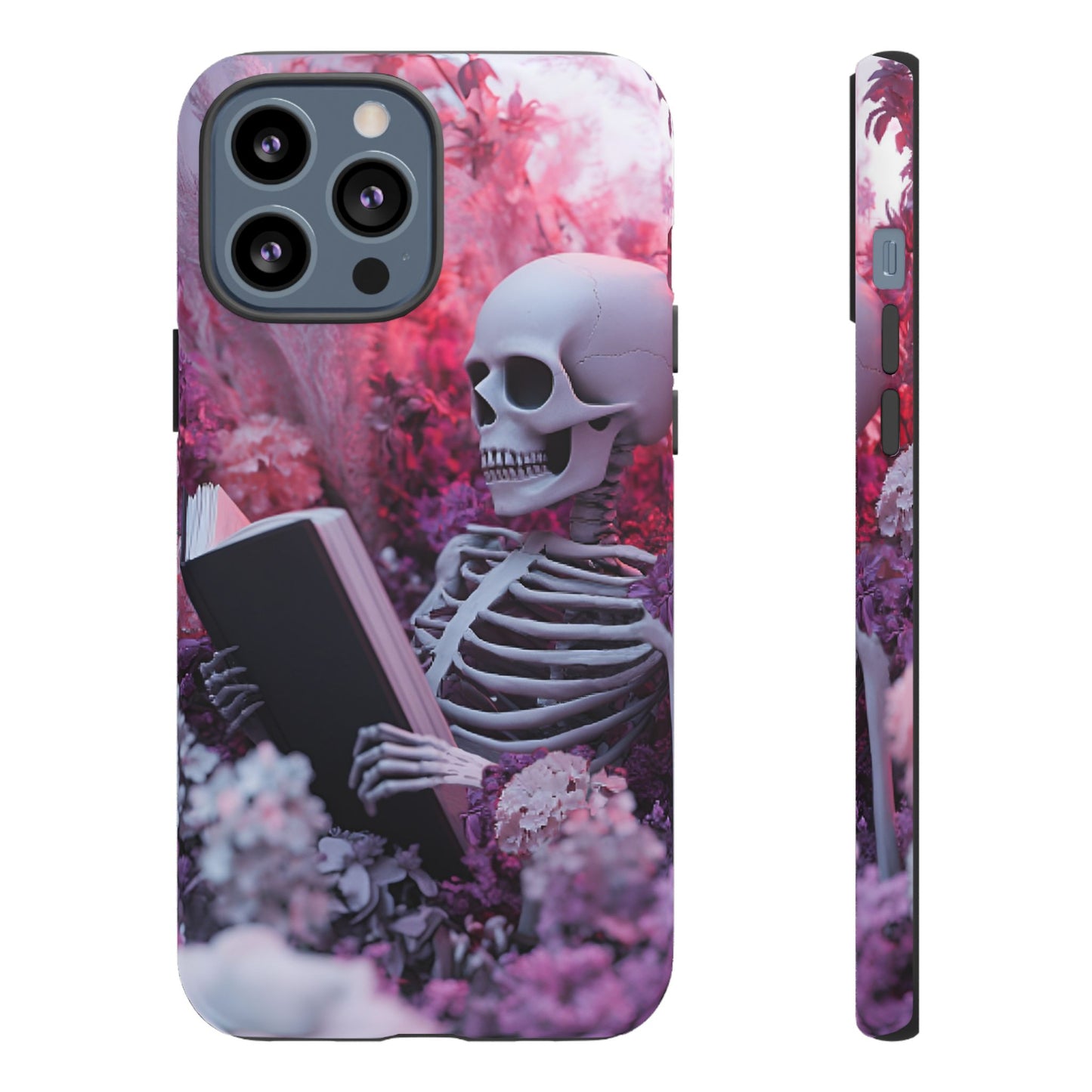 Bookish Skeleton Phone Case - Spooky Floral Halloween Phone Cases - Phone 16 15 14 13 12 11, Samsung Galaxy & Google Pixel Phone Covers