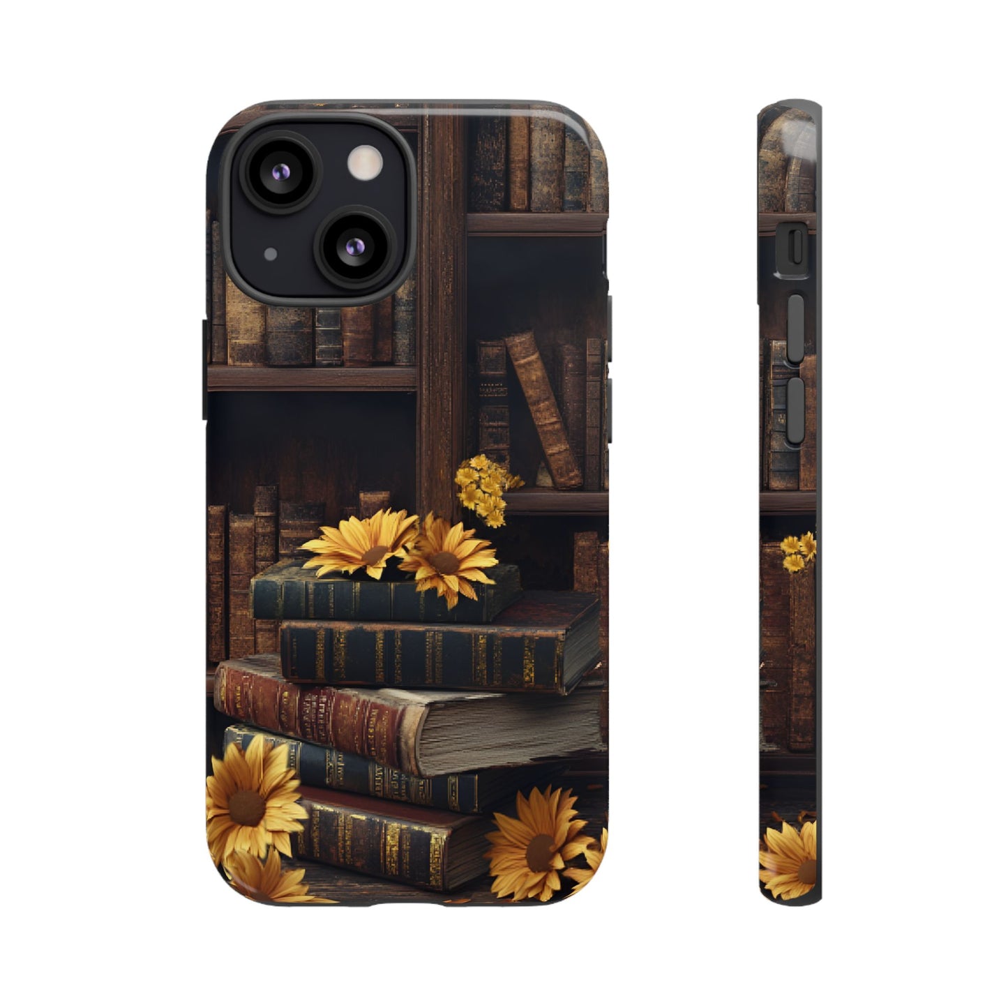 Vintage Books and Sunflowers Phone Case - Dark Academia Library Phone Cases - iPhone 16 15 14 13 12 11, Samsung Galaxy & Google Pixel Phone Covers