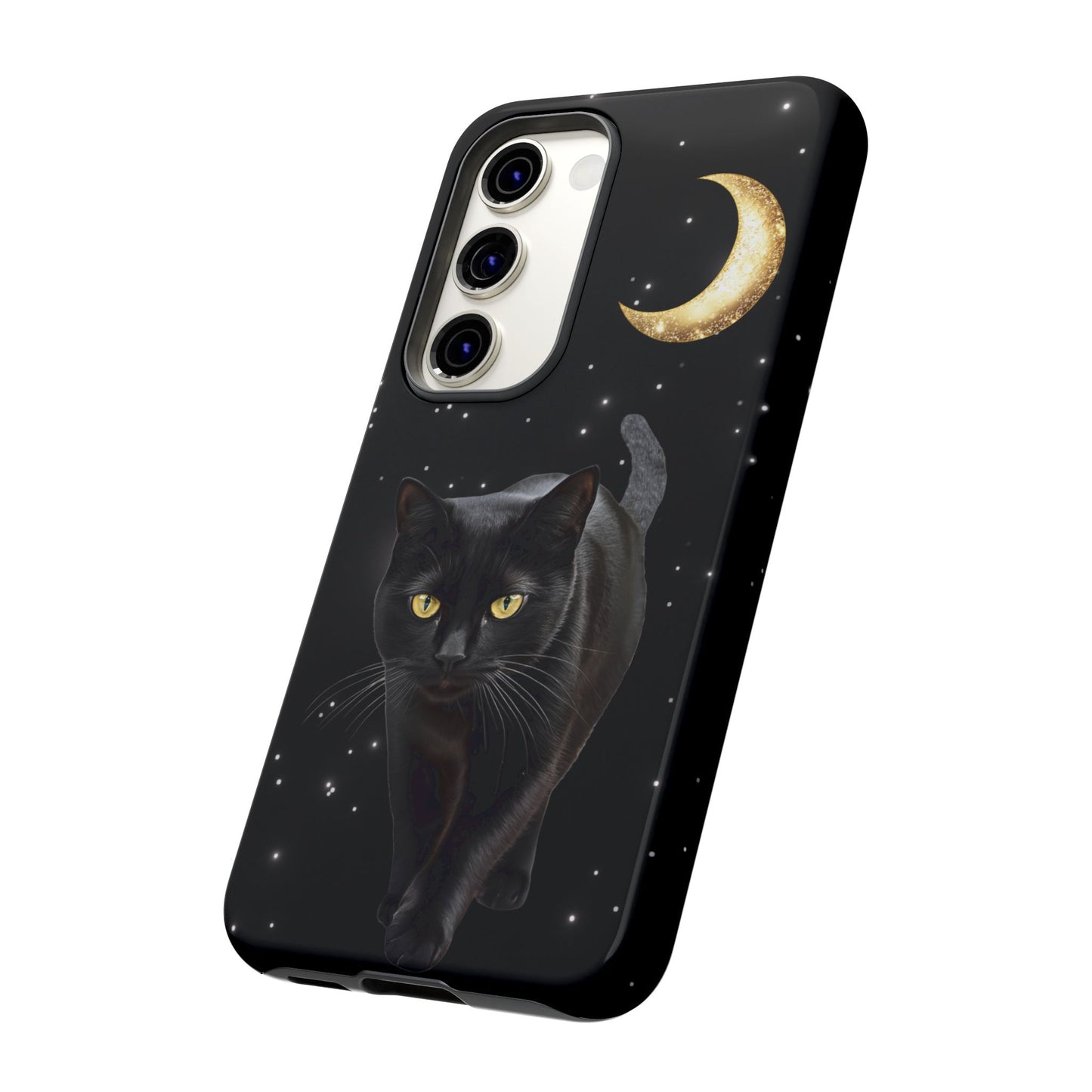 Black Cat and Moon Phone Case - Celestial Cat Lover Phone Cases for iPhone 16 15 14 13 12 11, Samsung Galaxy & Google Pixel