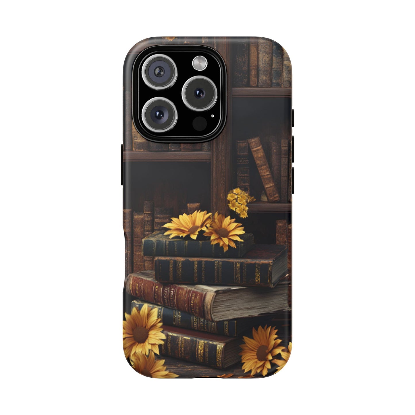 Vintage Books and Sunflowers Phone Case - Dark Academia Library Phone Cases - iPhone 16 15 14 13 12 11, Samsung Galaxy & Google Pixel Phone Covers