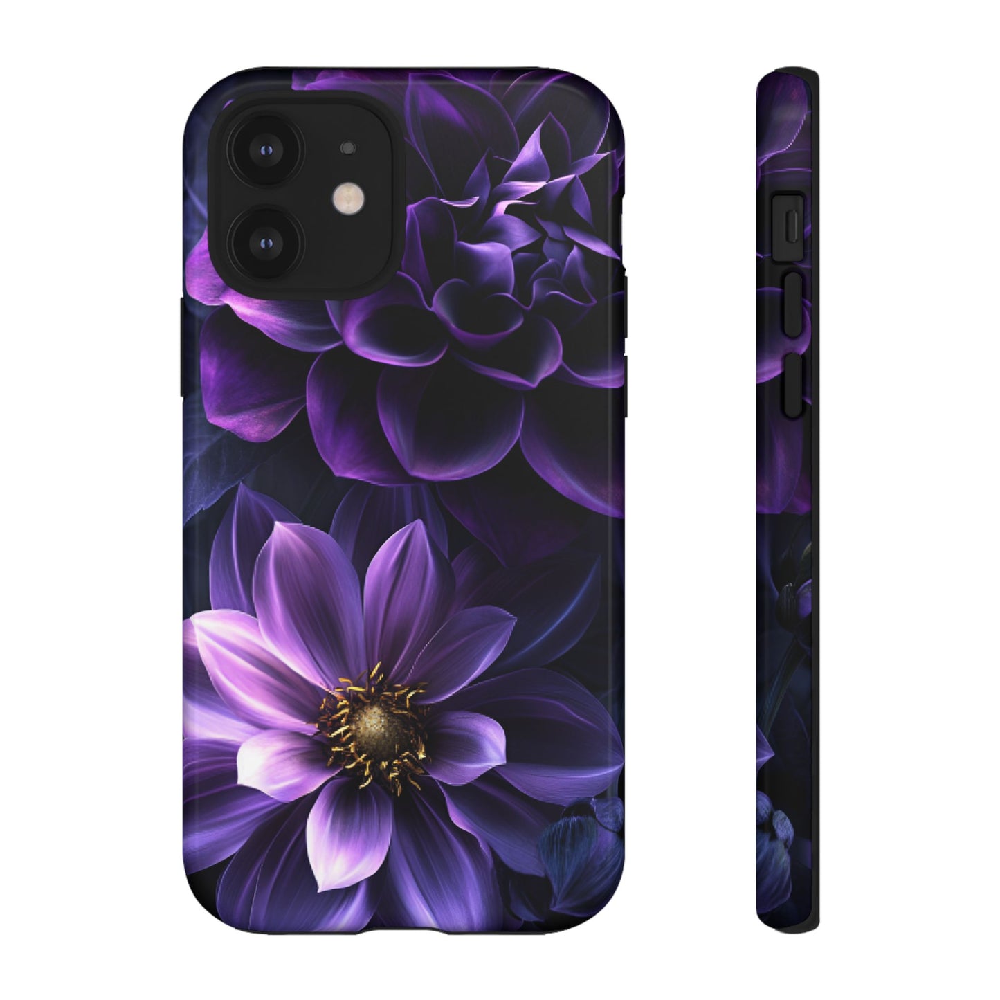 Black and Purple Flowers Phone Case - Dark Gothic Bloom Phone Cases - iPhone 16 15 14 13 12 11, Samsung Galaxy & Google Pixel Phone Covers