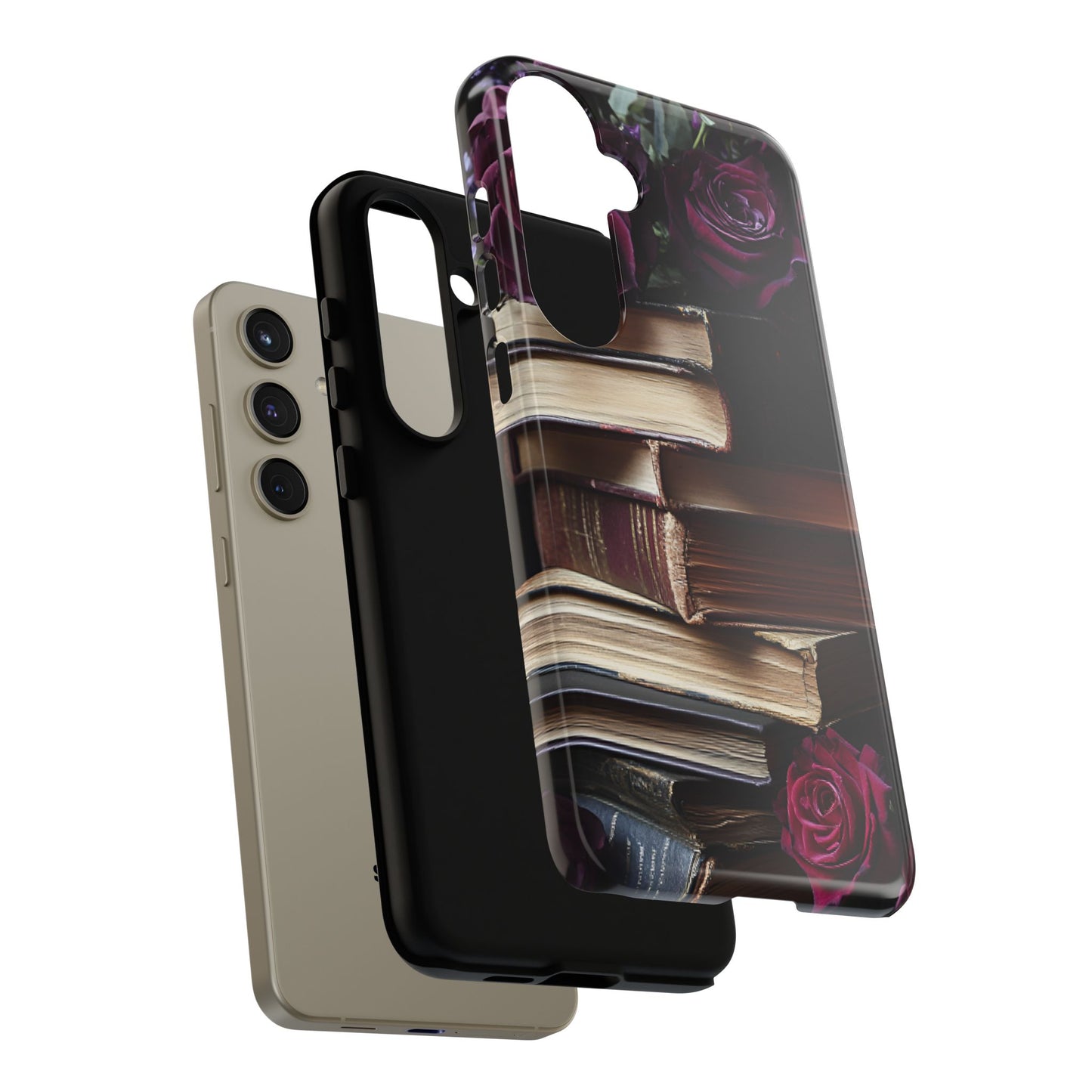 Books and Roses Phone Case - Bookish Dark Academia Phone Cover for iPhone 16 15 14 13 12 11, Samsung Galaxy & Google Pixel