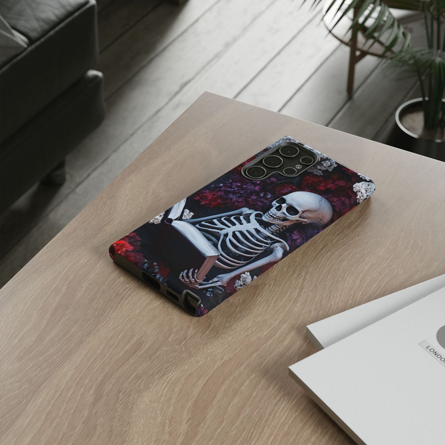 Skeleton Reading Book Phone Case - Bookish Halloween Phone Cases - iPhone 16 15 14 13 12 11, Samsung Galaxy & Google Pixel Phone Covers