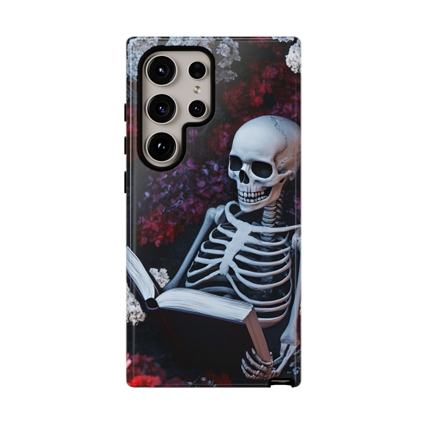 Skeleton Reading Book Phone Case - Bookish Halloween Phone Cases for iPhone 16 15 14 13 12 11, Samsung Galaxy & Google Pixel