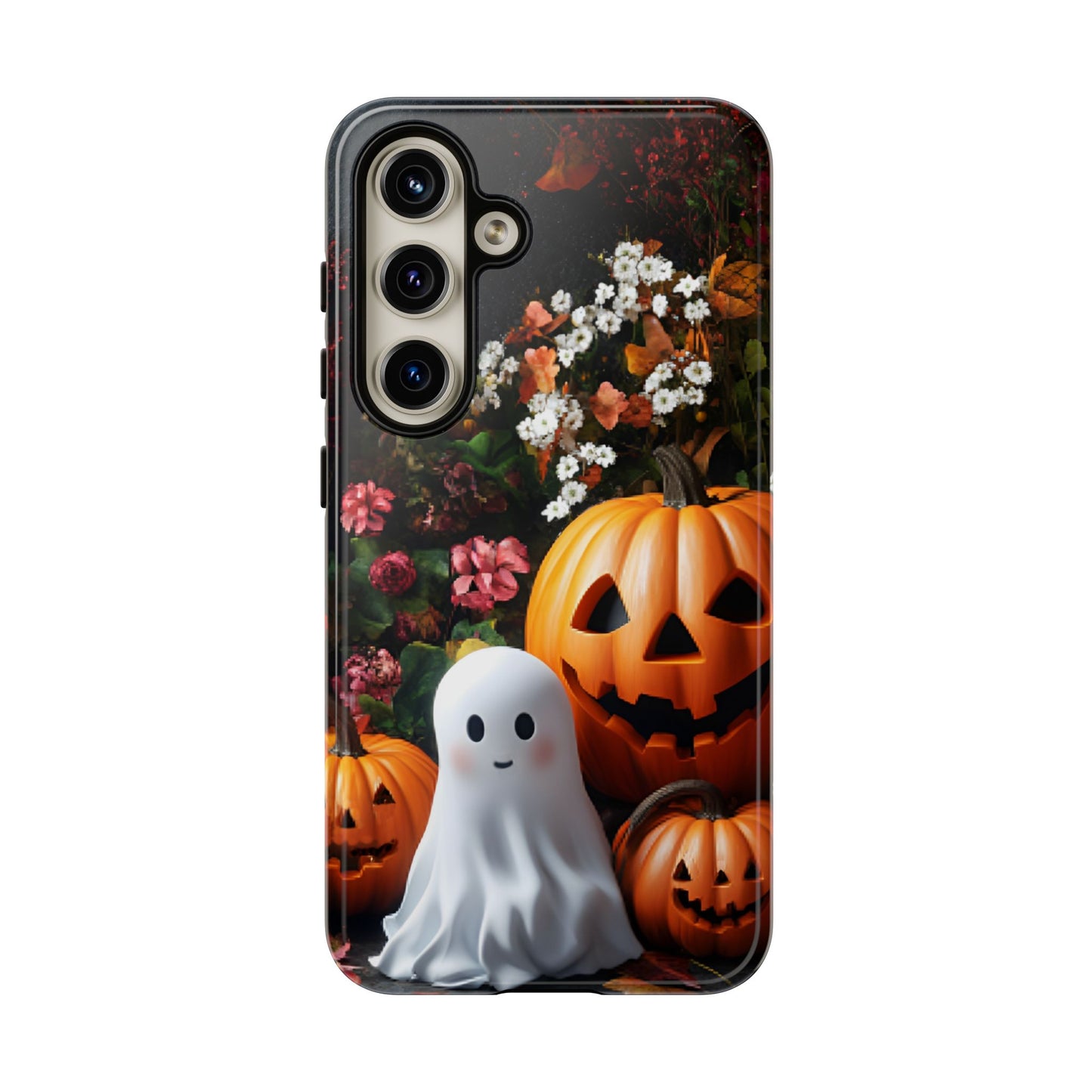 Halloween Phone Case with Cute Ghost and Pumpkins - iPhone 16 15 14 13 12 11, Samsung Galaxy & Google Pixel Phone Covers