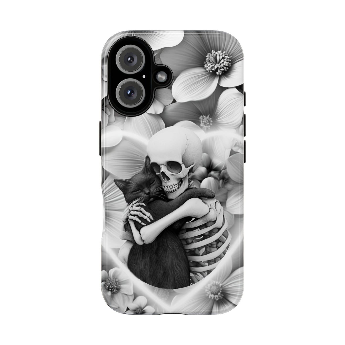 Skeleton & Black Cat Phone Case - Aesthetic Cat Lover Phone Cases- iPhone 16 15 14 13 12 11, Samsung Galaxy & Google Pixel Phone Covers