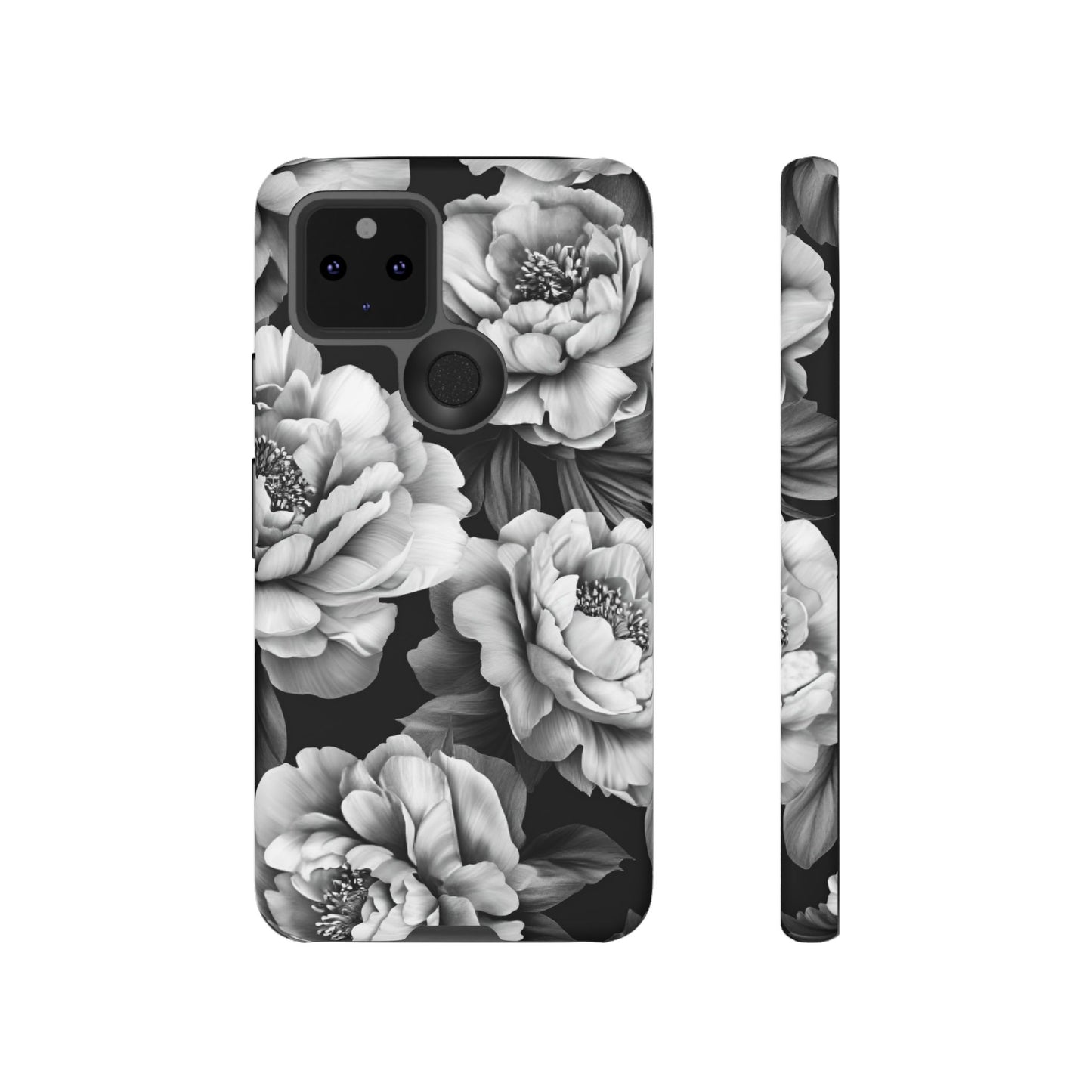 Black and White Peony Flower Phone Case - Aesthetic Dark Floral Phone Cases for iPhone 16 15 14 13 12 11, Samsung Galaxy & Google Pixel