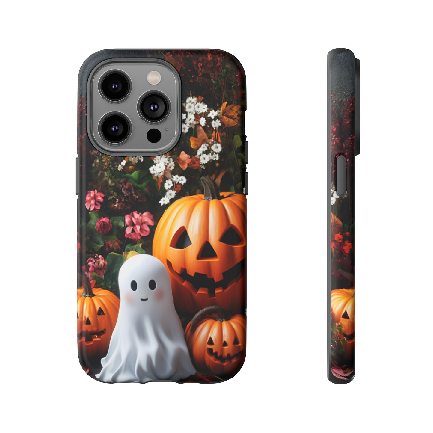 Halloween Phone Case with Cute Ghost and Pumpkins - iPhone 16 15 14 13 12 11, Samsung Galaxy & Google Pixel Phone Covers