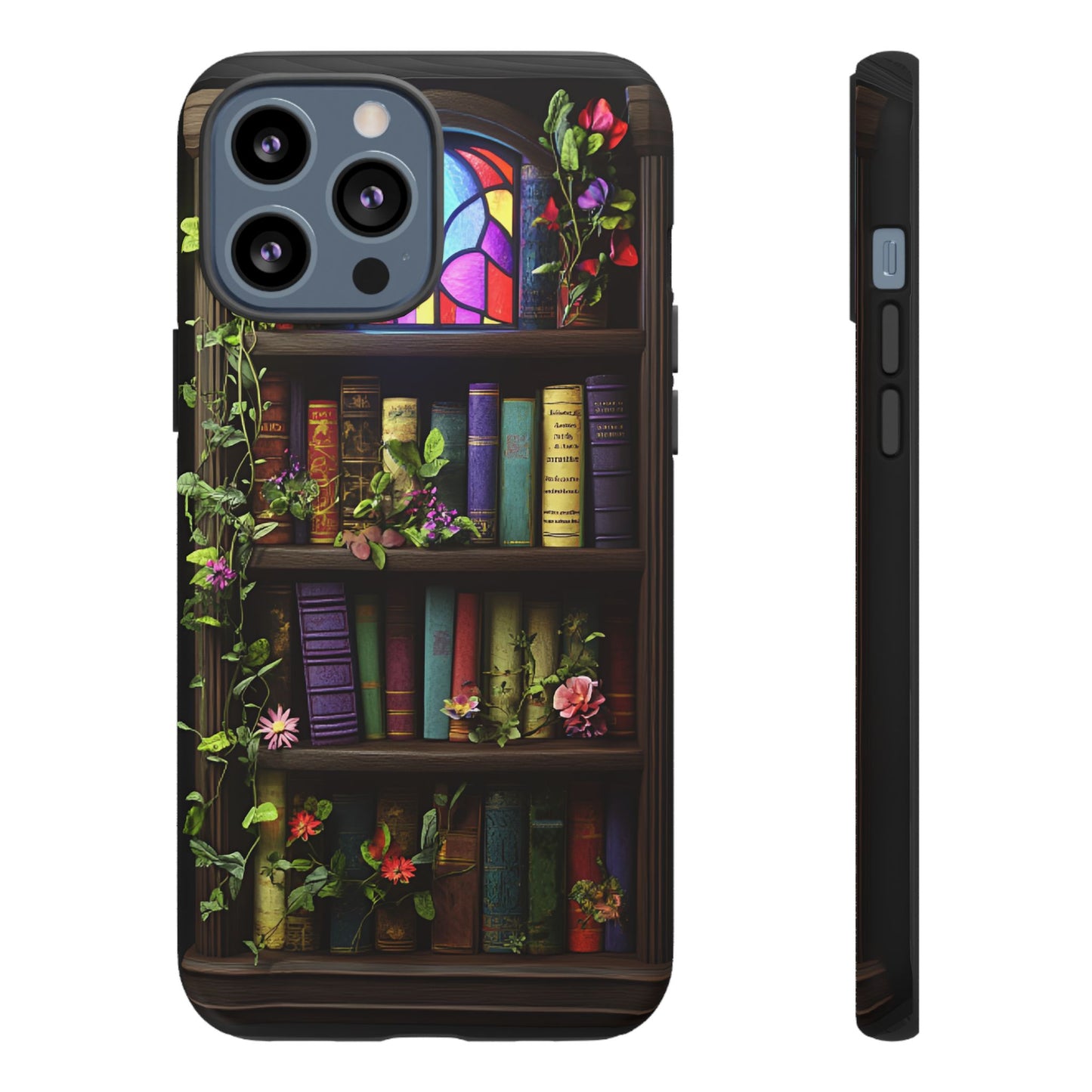 Bookshelf and Stained Glass Window Phone Case - Book Lover Phone Cases for iPhone 16 15 14 13 12 11, Samsung Galaxy & Google Pixel