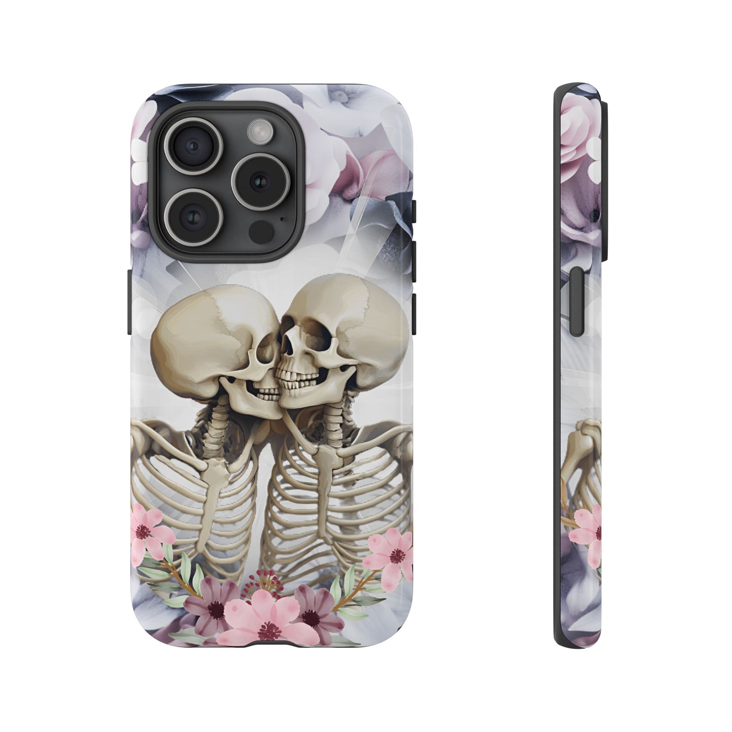 Skeleton Couple Phone Case - Floral Love Halloween Phone Cases for iPhone 16 15 14 13 12 11, Samsung Galaxy & Google Pixel