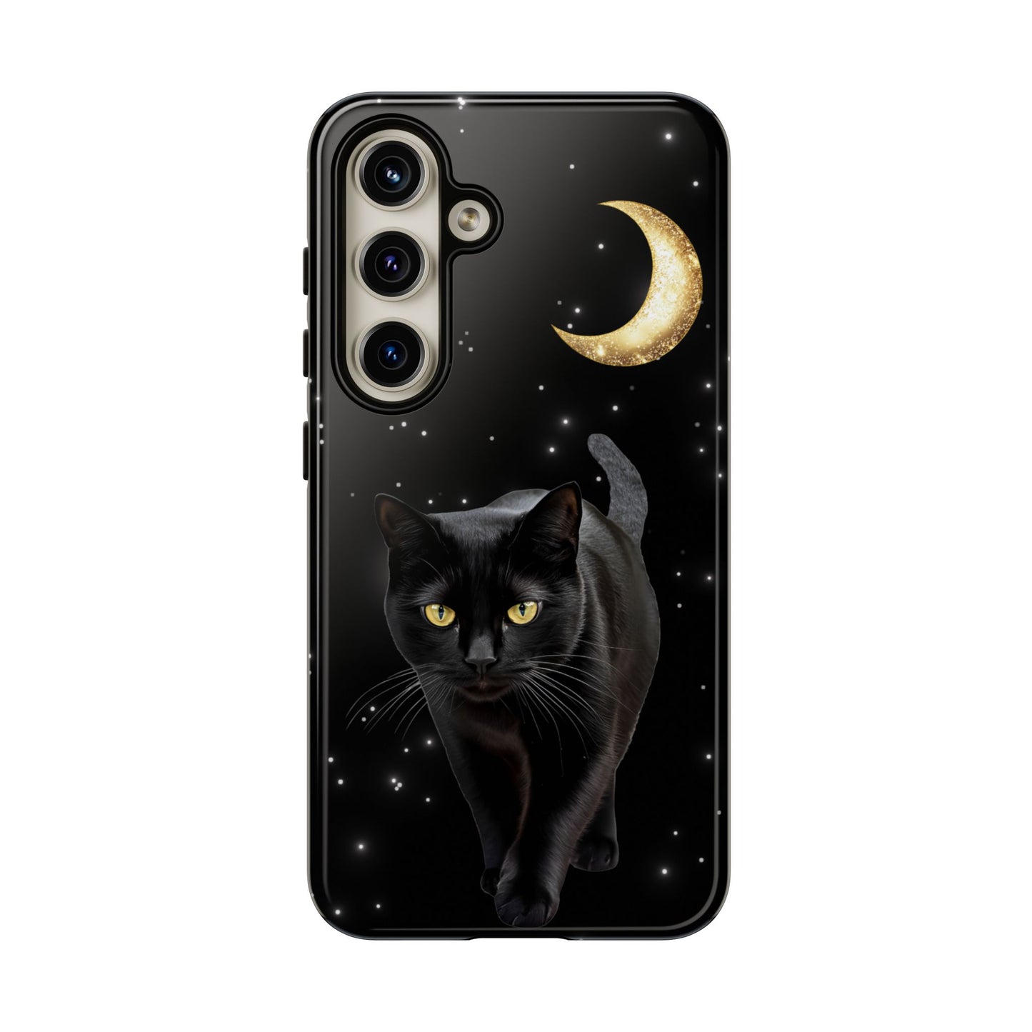 Black Cat and Moon Phone Case - Celestial Cat Lover Phone Cases for iPhone 16 15 14 13 12 11, Samsung Galaxy & Google Pixel