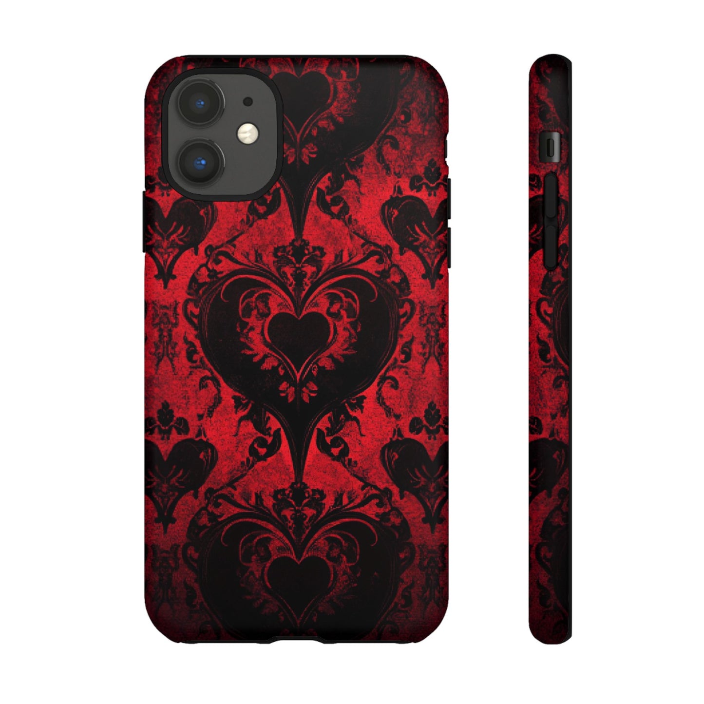 Gothic Dark Romance Phone Case - Black Hearts Phone Cover for iPhone 16 15 14 13 12 11, Samsung Galaxy & Google Pixel