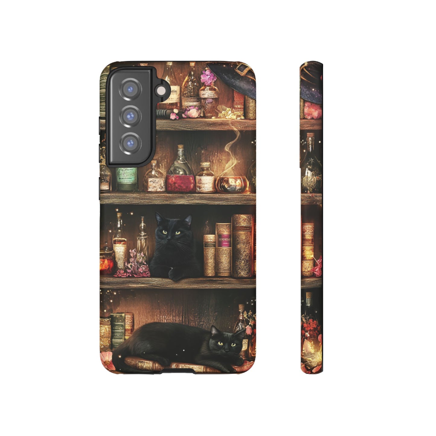 Witch Bookshelf Phone Case - Witchy Books Potions and Black Cats for iPhone 16 15 14 13 12 11, Samsung Galaxy & Google Pixel