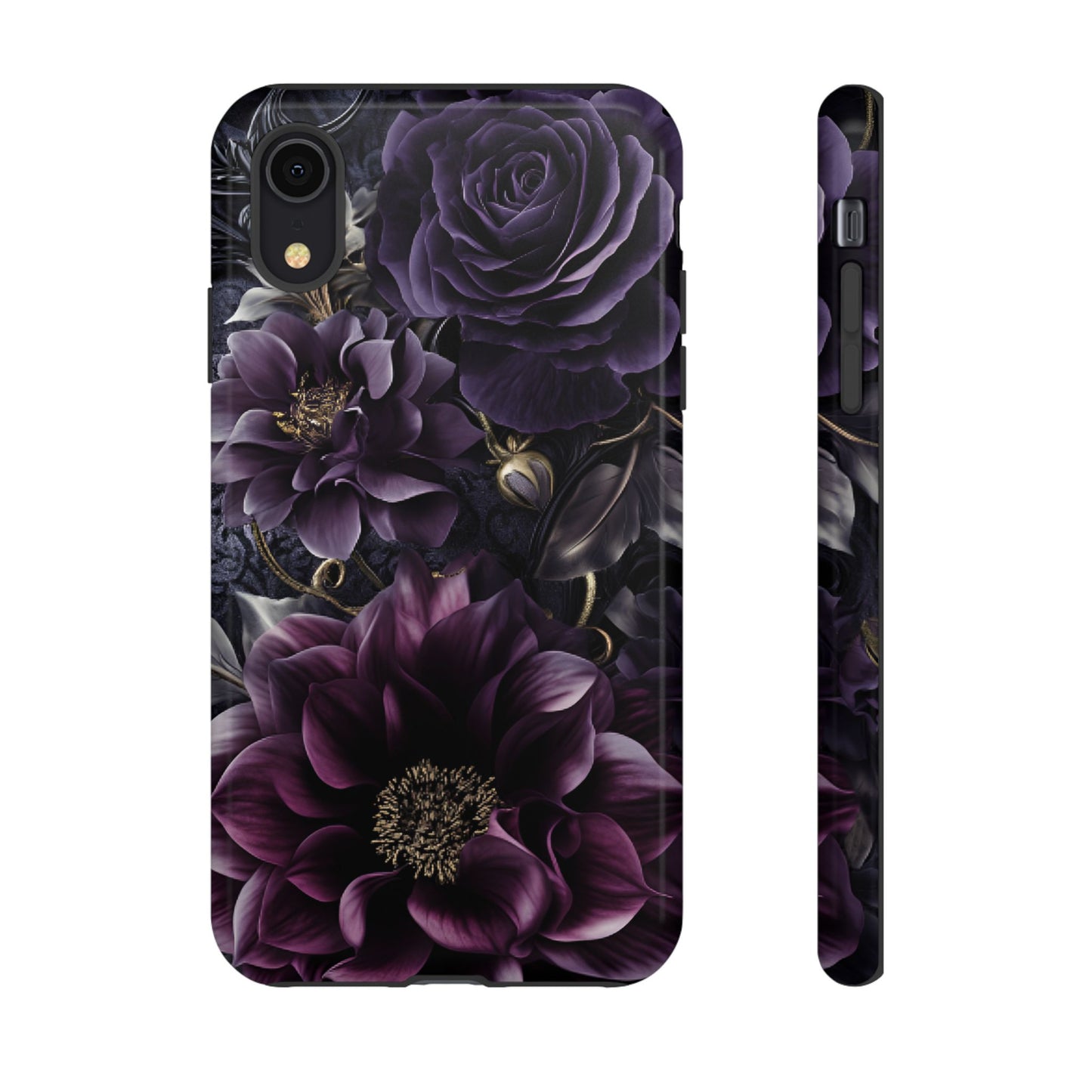 Gothic Dark Floral Phone Case - Aesthetic Purple and Gold Flowers - iPhone 16 15 14 13 12 11, Samsung Galaxy & Google Pixel Phone Covers - Boo and Bewear