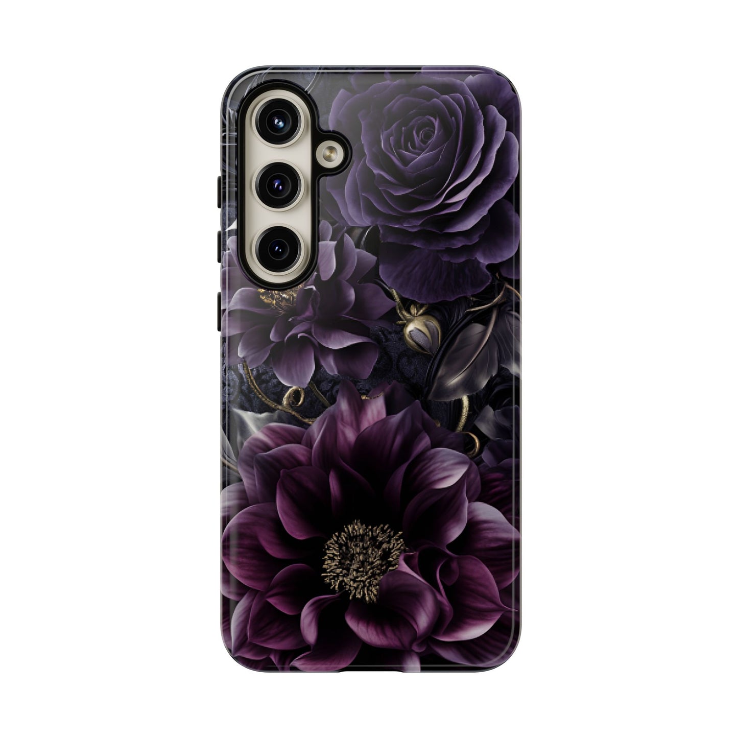 Gothic Dark Floral Phone Case - Aesthetic Purple and Gold Flowers for iPhone 16 15 14 13 12 11, Samsung Galaxy & Google Pixel