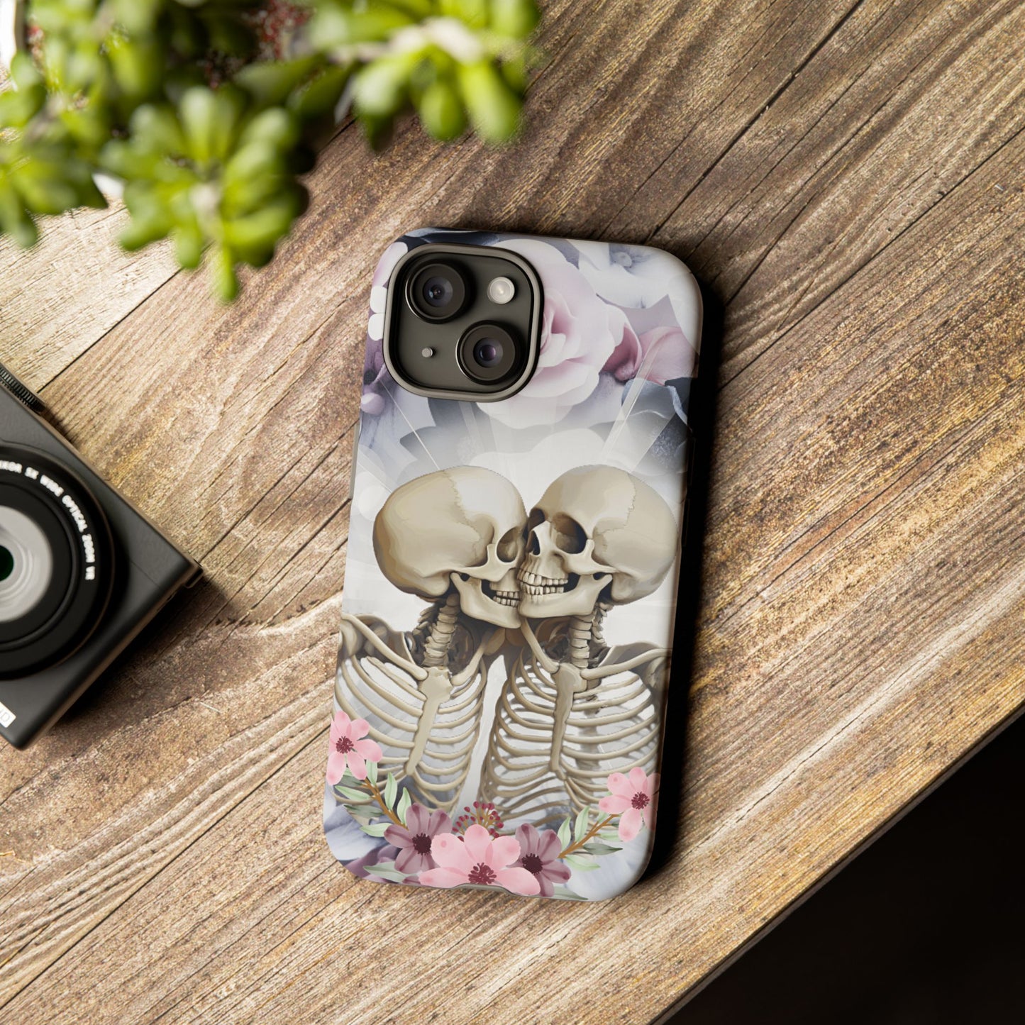 Skeleton Couple Phone Case - Floral Love Halloween Phone Cases for iPhone 16 15 14 13 12 11, Samsung Galaxy & Google Pixel