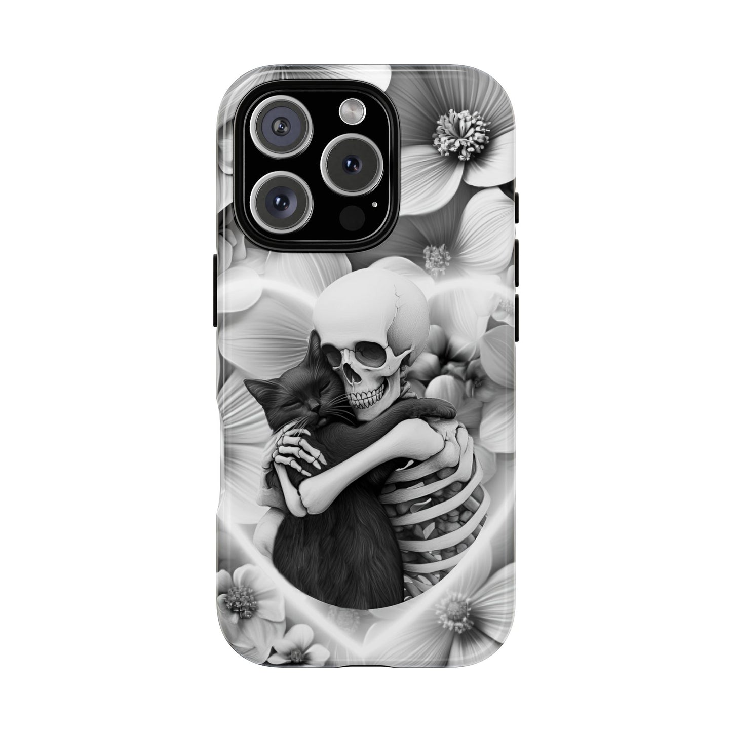 Skeleton & Black Cat Phone Case - Aesthetic Cat Lover Phone Cases- iPhone 16 15 14 13 12 11, Samsung Galaxy & Google Pixel Phone Covers