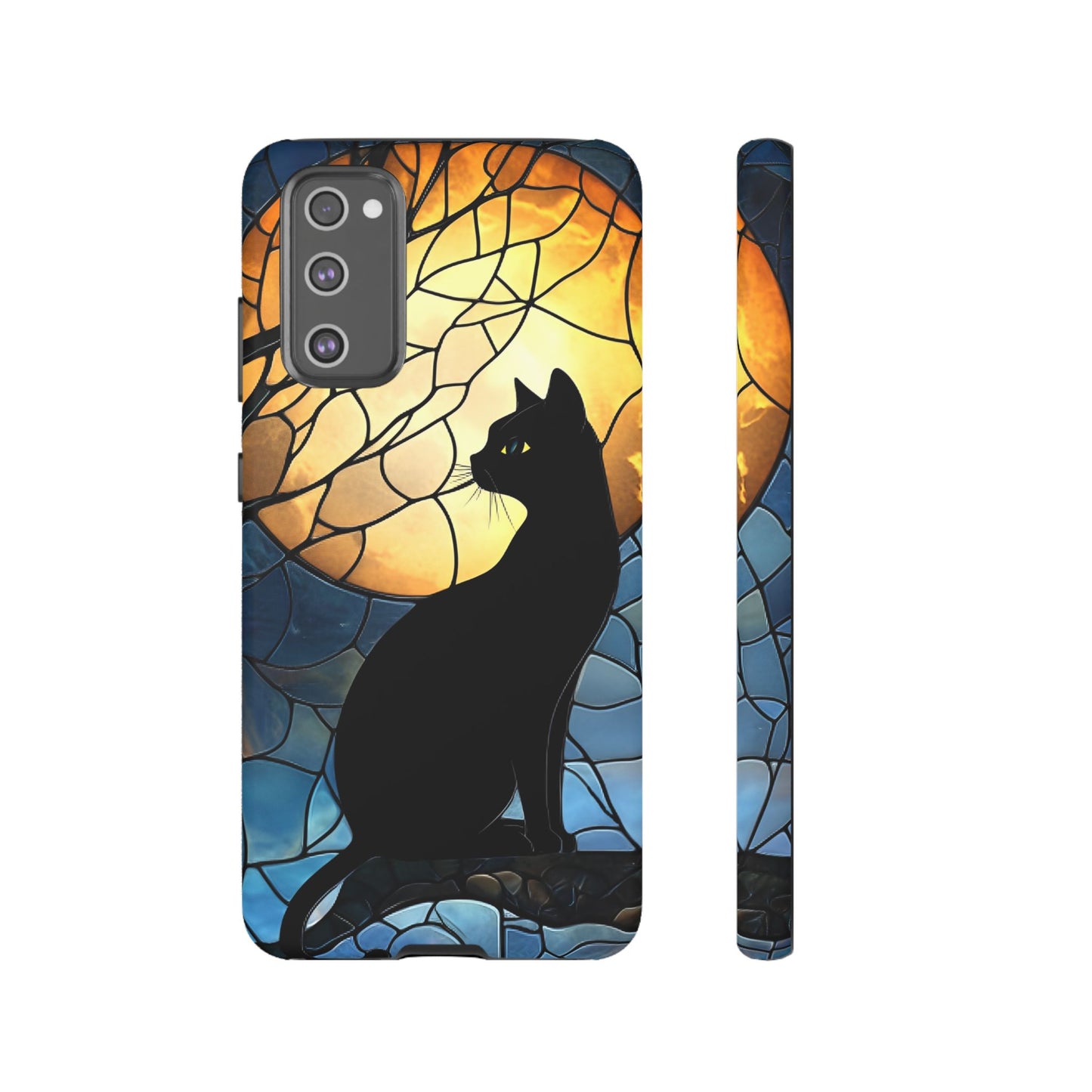 Black Cat and Moon Stained Glass Phone Case - Celestial Cat Lover Phone Cases - iPhone 16 15 14 13 12 11, Samsung Galaxy & Google Pixel Phone Covers