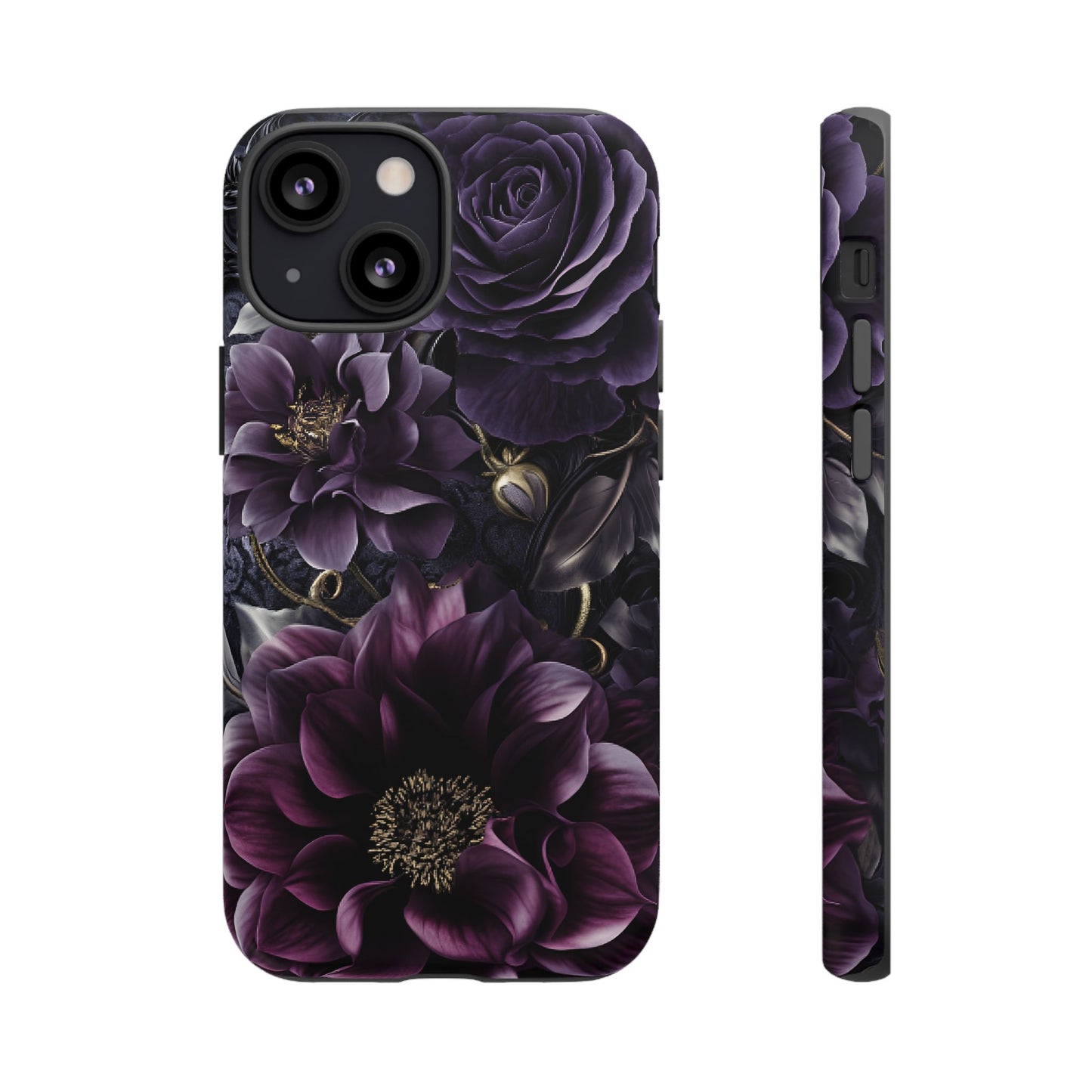 Gothic Dark Floral Phone Case - Aesthetic Purple and Gold Flowers - iPhone 16 15 14 13 12 11, Samsung Galaxy & Google Pixel Phone Covers