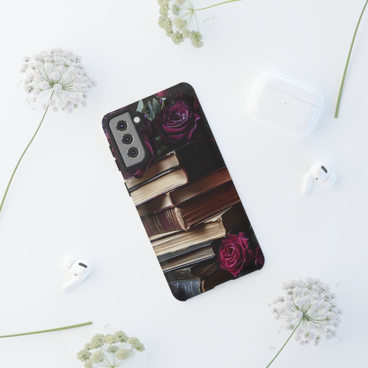 Books and Roses Phone Case - Bookish Dark Academia Phone Cover - iPhone 16 15 14 13 12 11, Samsung Galaxy & Google Pixel Phone Covers