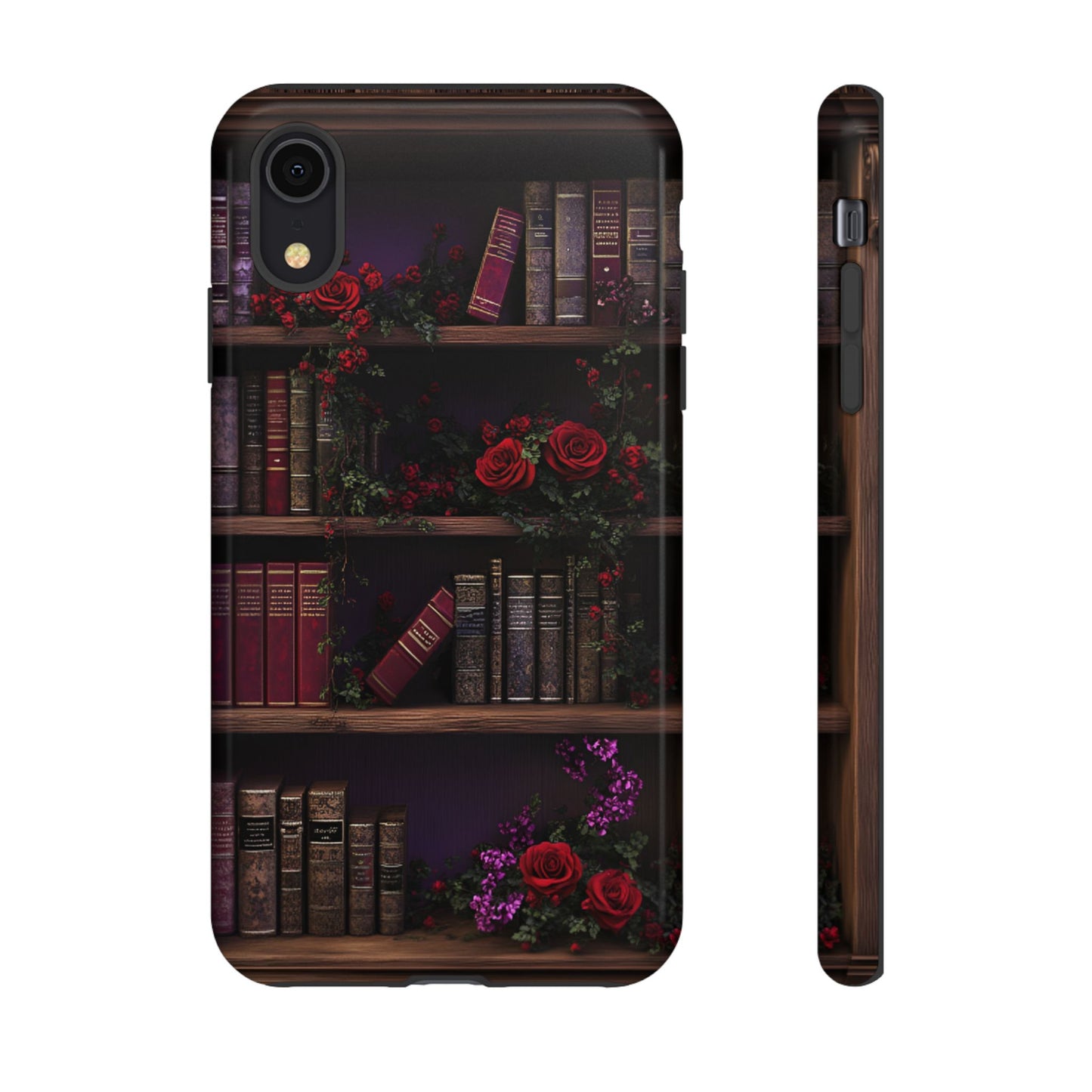 Book Lovers Phone Case - Roses and Books in Moody Vintage Bookshelf - iPhone 16 15 14 13 12 11, Samsung Galaxy & Google Pixel Phone Covers - Boo and Bewear