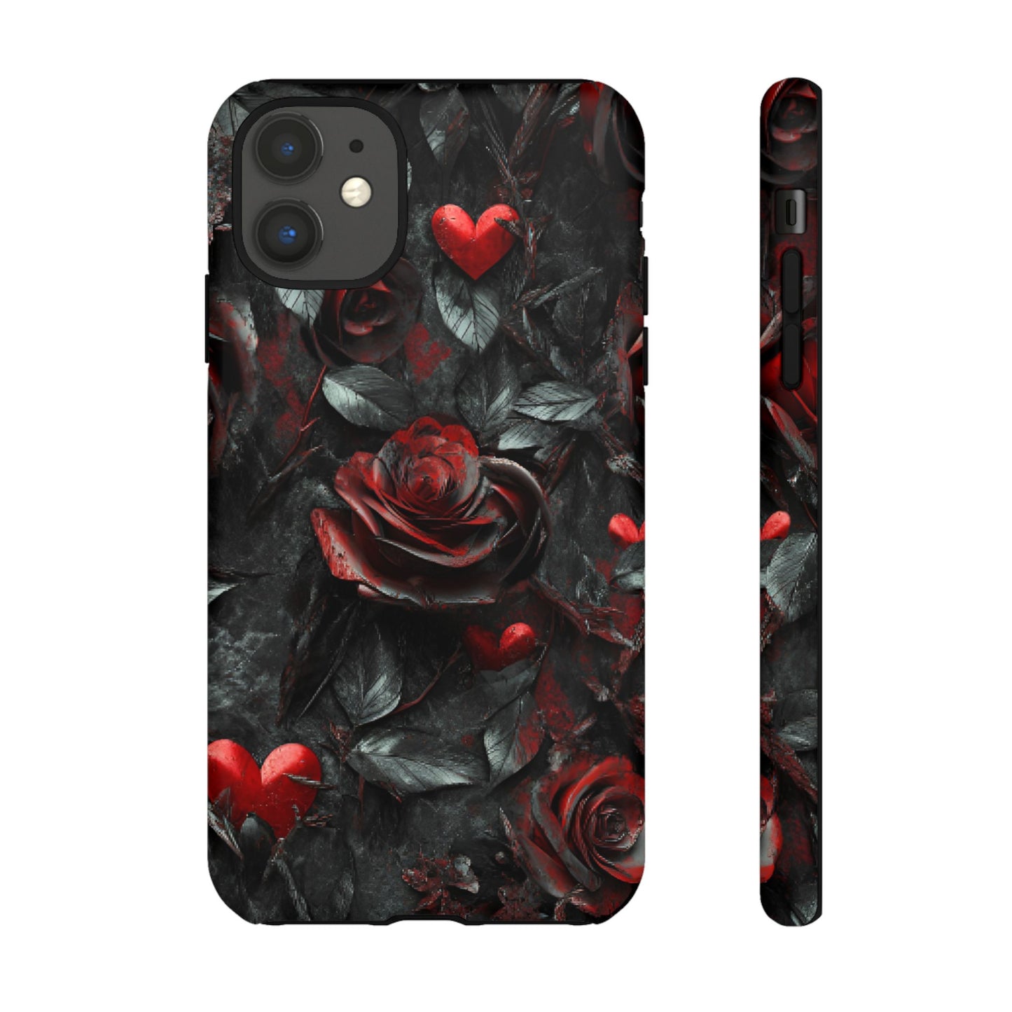 Gothic Valentine Phone Case - Dark Romance Roses and Hearts - iPhone 16 15 14 13 12 11, Samsung Galaxy & Google Pixel Phone Covers