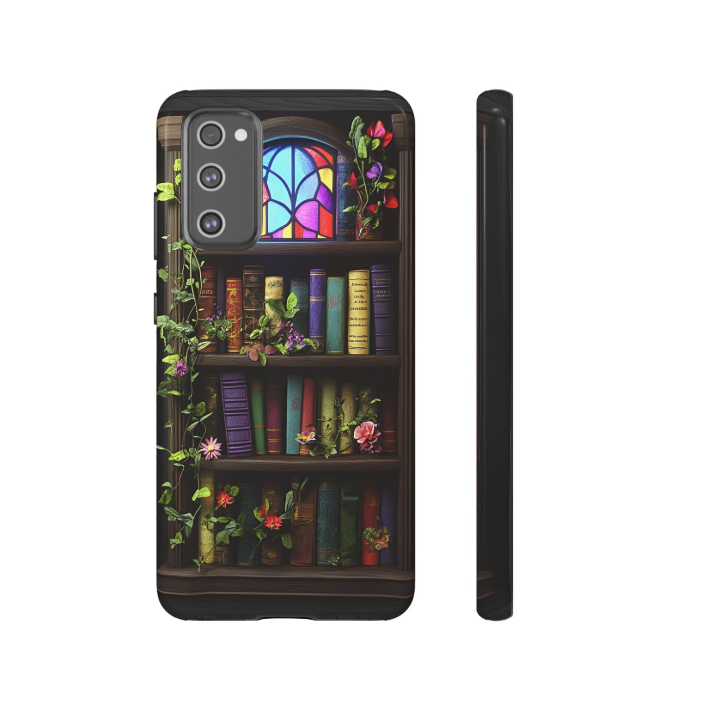 Bookshelf and Stained Glass Window Phone Case - Book Lover Phone Cases for iPhone 16 15 14 13 12 11, Samsung Galaxy & Google Pixel