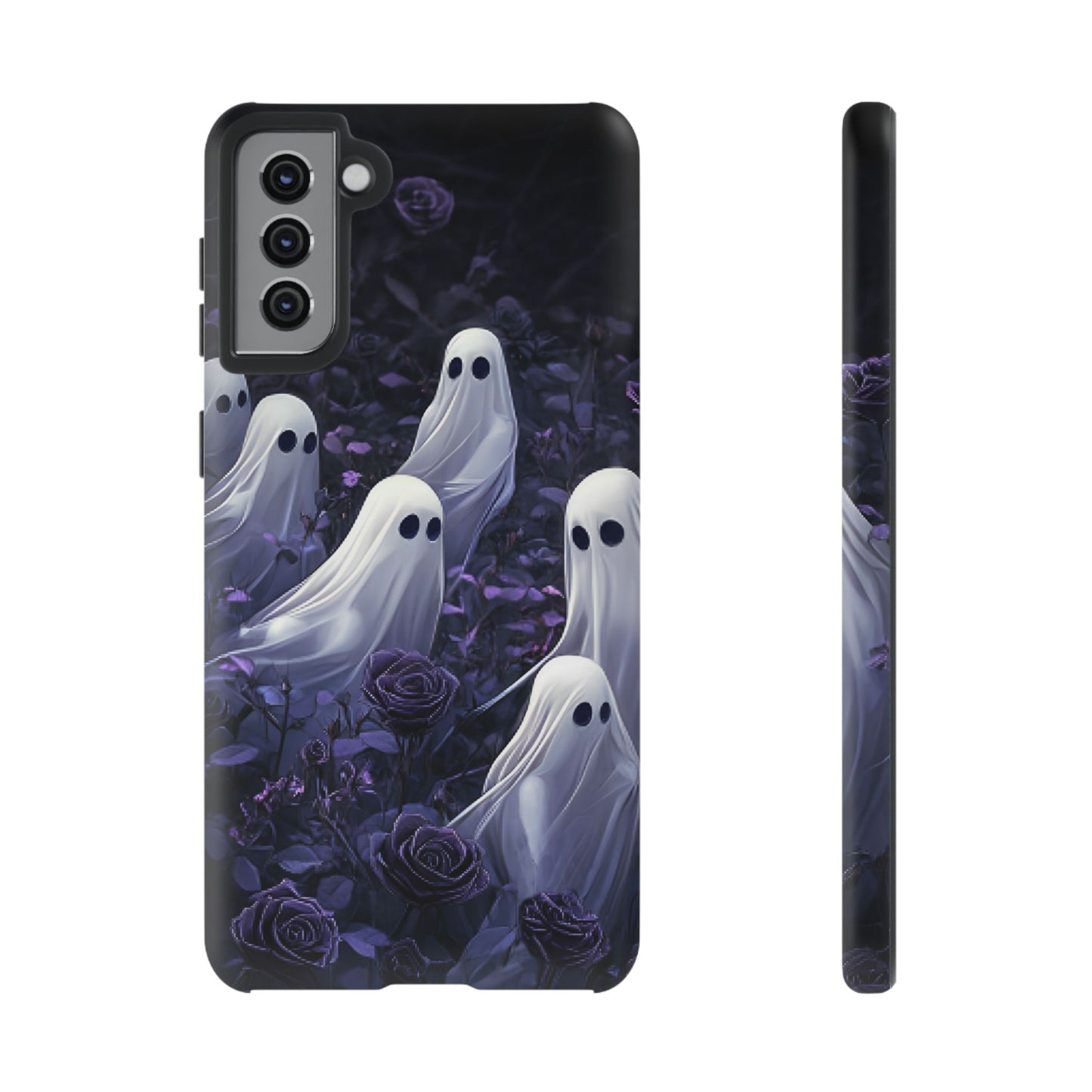 Halloween Phone Case - Ghosts in Purple Rose Garden - iPhone 16 15 14 13 12 11, Samsung Galaxy & Google Pixel Phone Covers