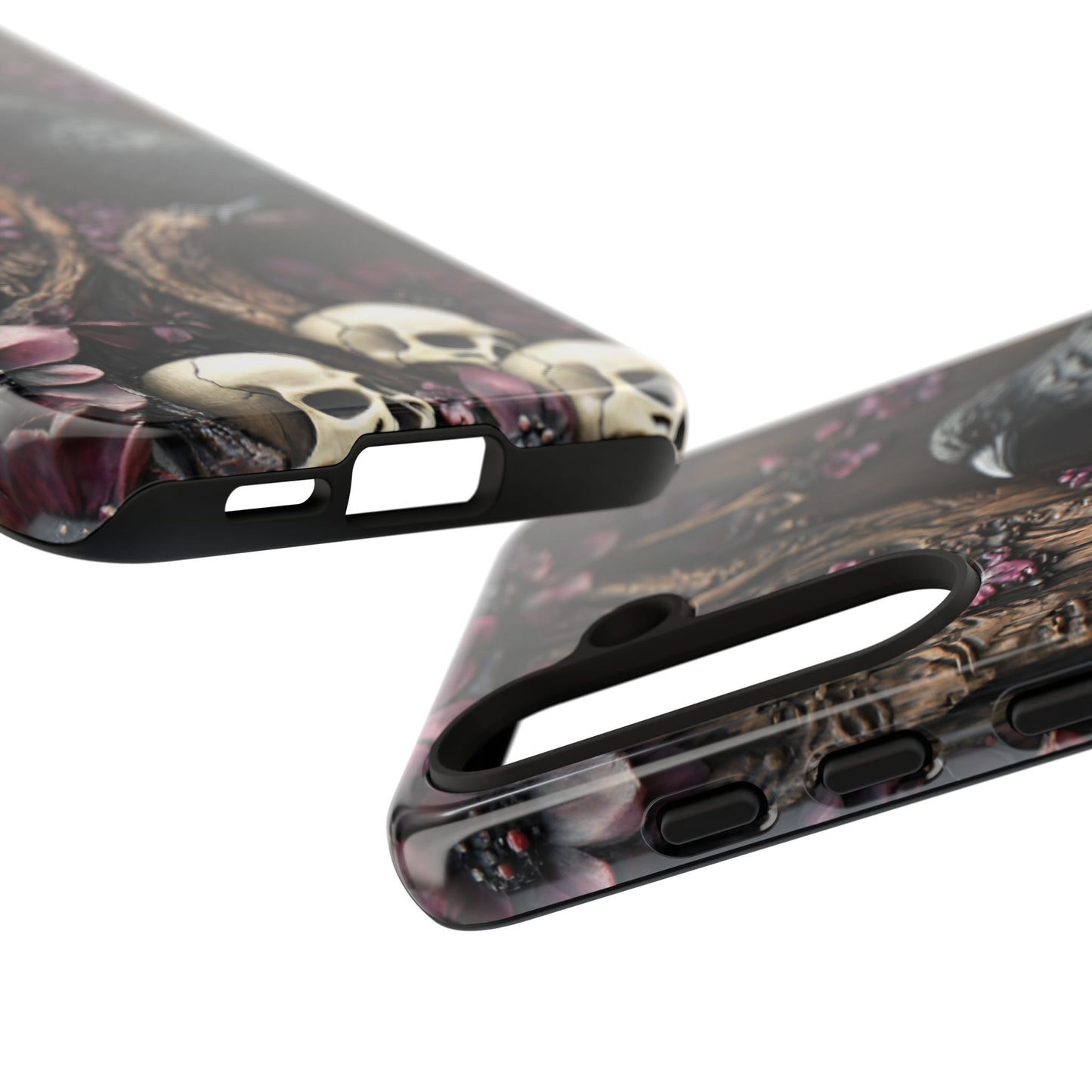 Raven and Skulls Phone Case - Gothic Faux Wood Phone Cases - iPhone 16 15 14 13 12 11, Samsung Galaxy & Google Pixel Phone Covers