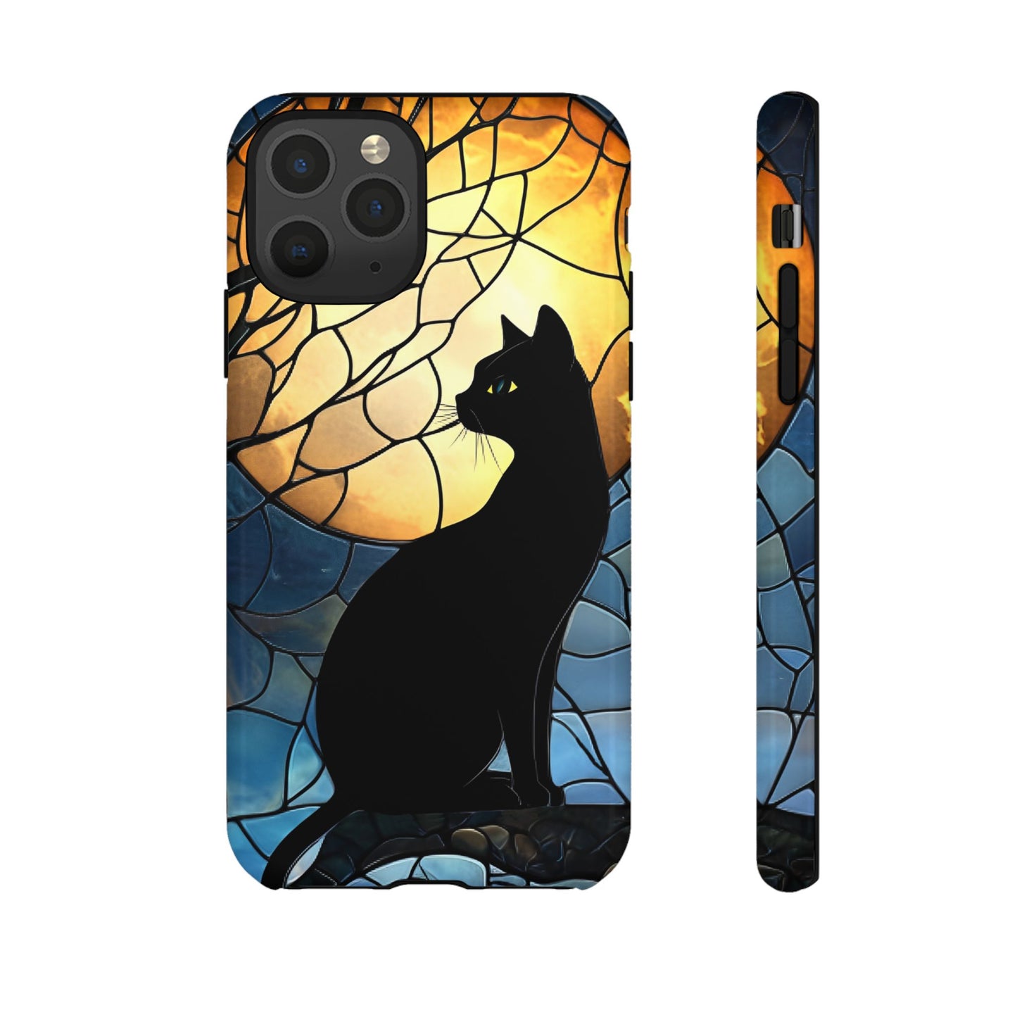 Black Cat and Moon Stained Glass Phone Case - Celestial Cat Lover Phone Cases - iPhone 16 15 14 13 12 11, Samsung Galaxy & Google Pixel Phone Covers