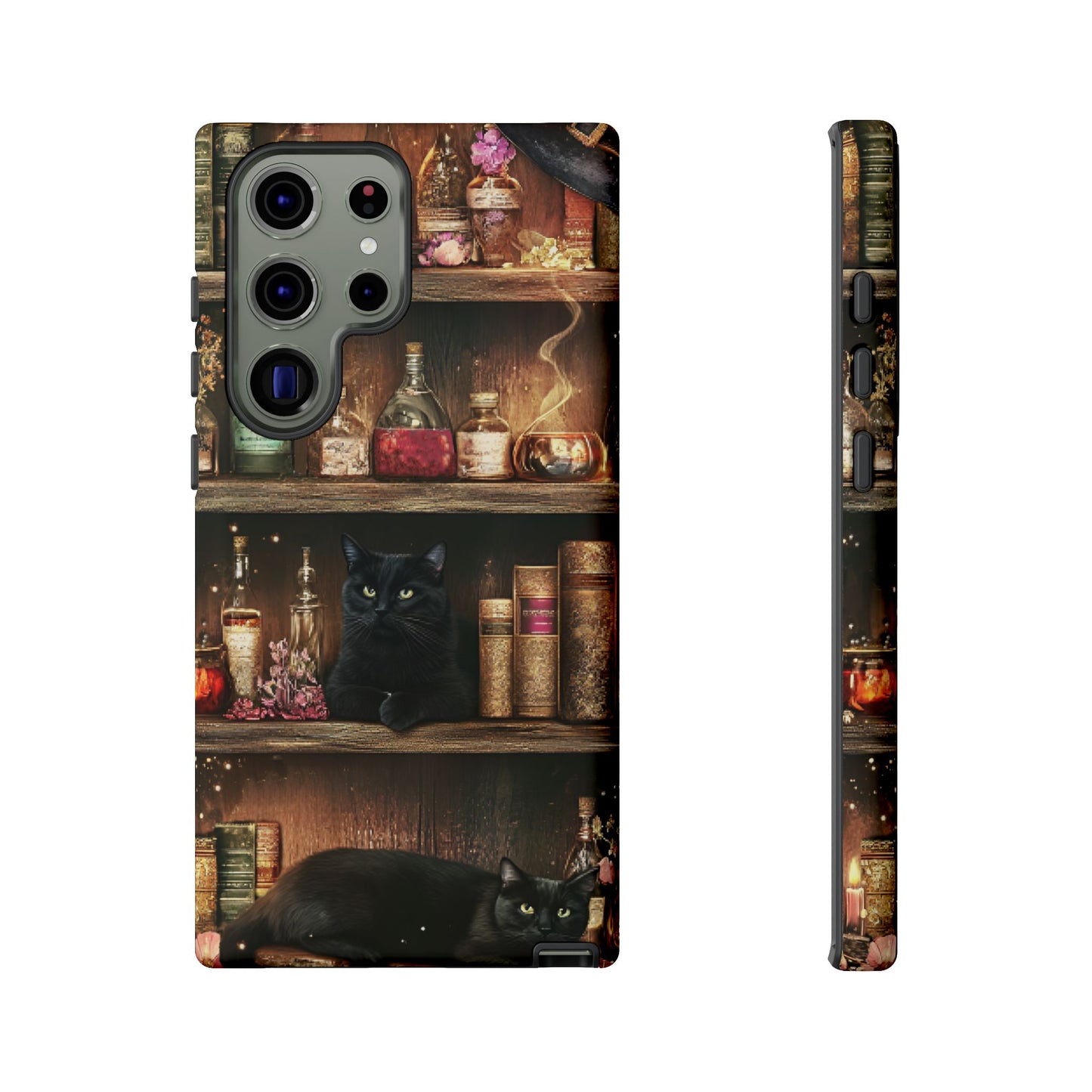 Witch Bookshelf Phone Case - Witchy Books Potions and Black Cats for iPhone 16 15 14 13 12 11, Samsung Galaxy & Google Pixel