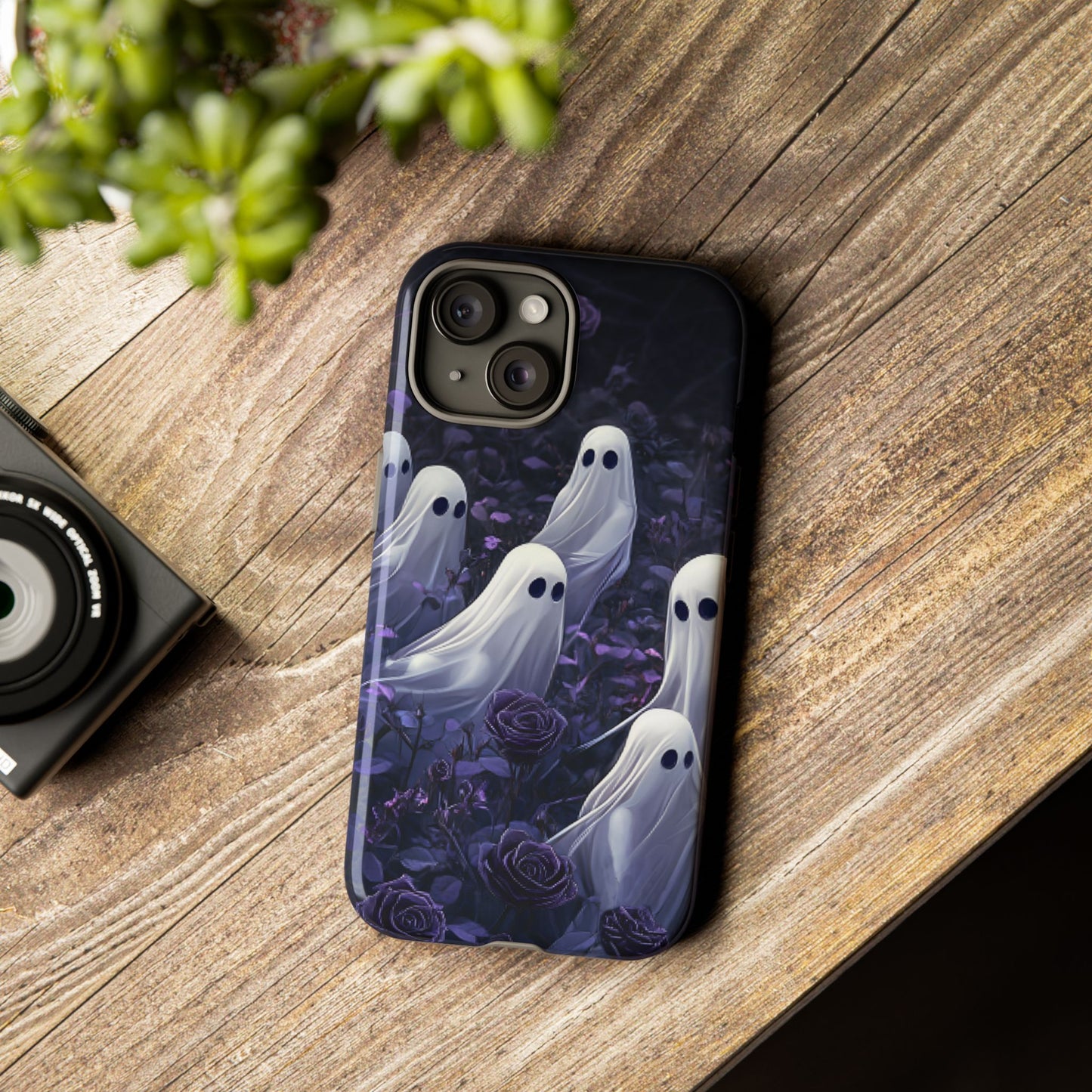 Halloween Phone Case - Ghosts in Purple Rose Garden for iPhone 16 15 14 13 12 11, Samsung Galaxy & Google Pixel Phone Covers