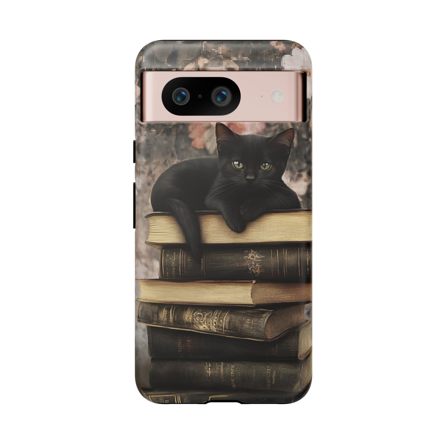 Black Cat and Books Phone Case - Vintage Dark Academia Library Phone Cases - iPhone 16 15 14 13 12 11, Samsung Galaxy & Google Pixel Phone Covers