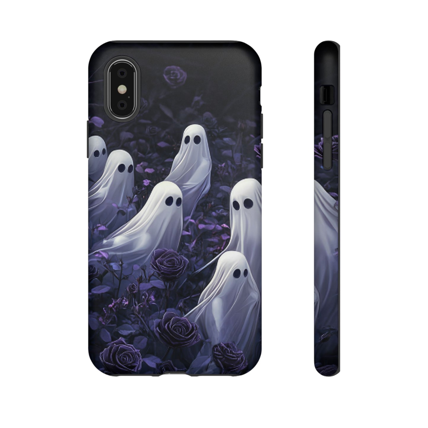 Halloween Phone Case - Ghosts in Purple Rose Garden - iPhone 16 15 14 13 12 11, Samsung Galaxy & Google Pixel Phone Covers - Boo and Bewear