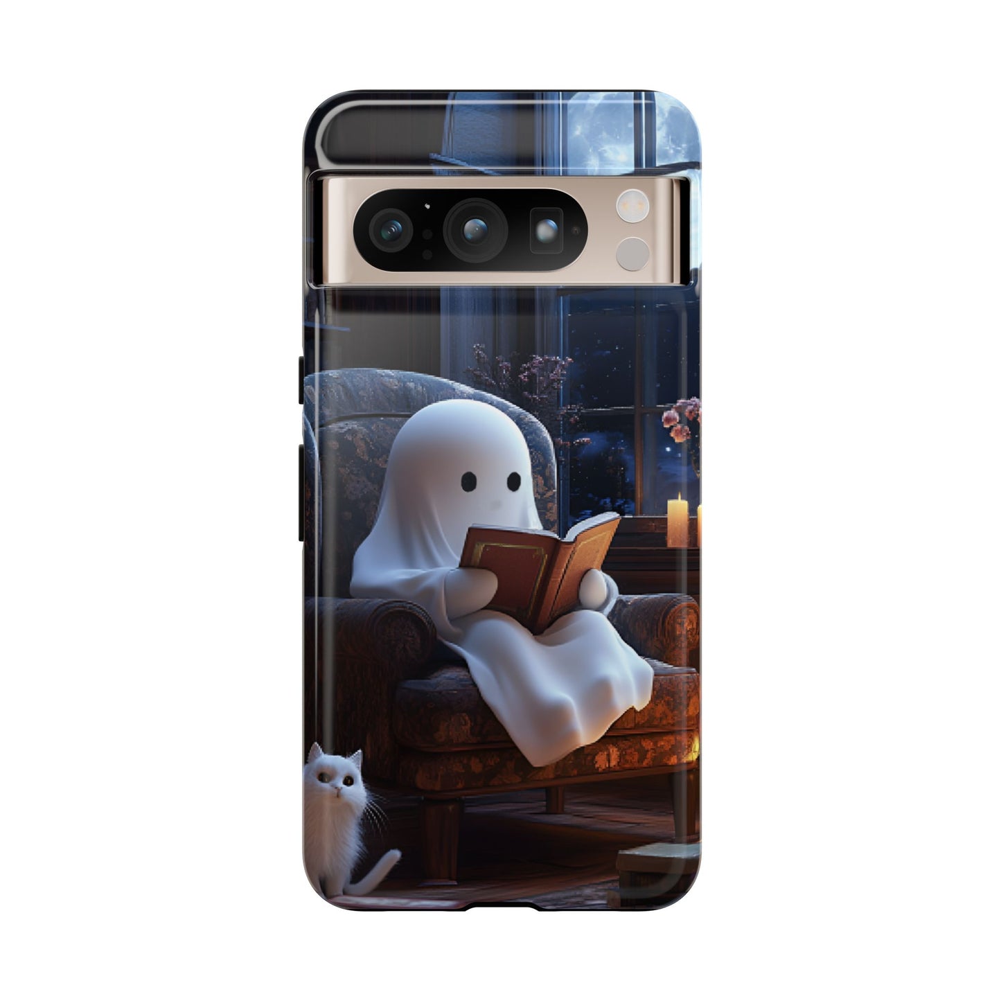 Ghost Reading Book Phone Case - Bookish Halloween Phone Cases for iPhone 16 15 14 13 12 11, Samsung Galaxy & Google Pixel