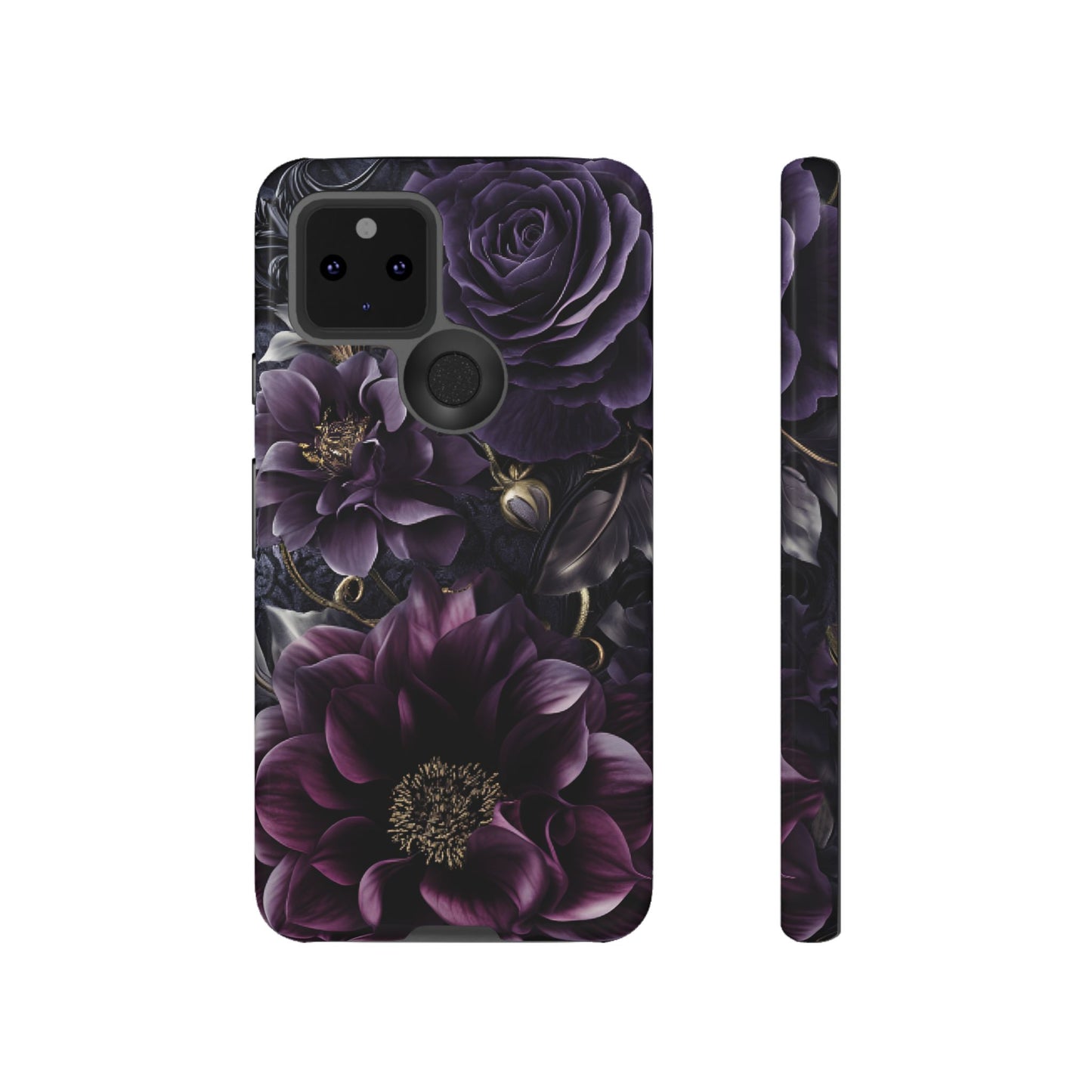 Gothic Dark Floral Phone Case - Aesthetic Purple and Gold Flowers for iPhone 16 15 14 13 12 11, Samsung Galaxy & Google Pixel