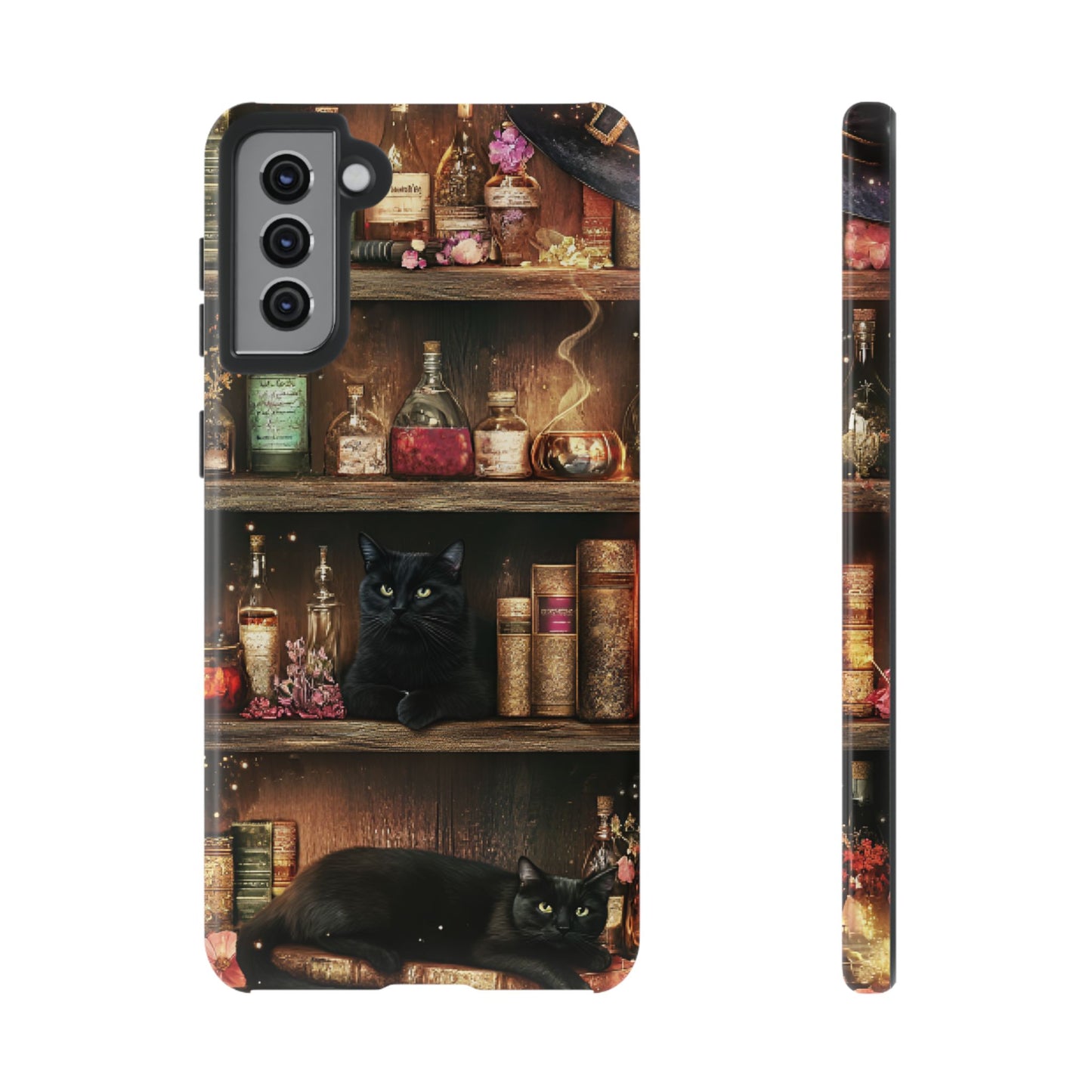 Witch Bookshelf Phone Case - Witchy Books Potions and Black Cats for iPhone 16 15 14 13 12 11, Samsung Galaxy & Google Pixel