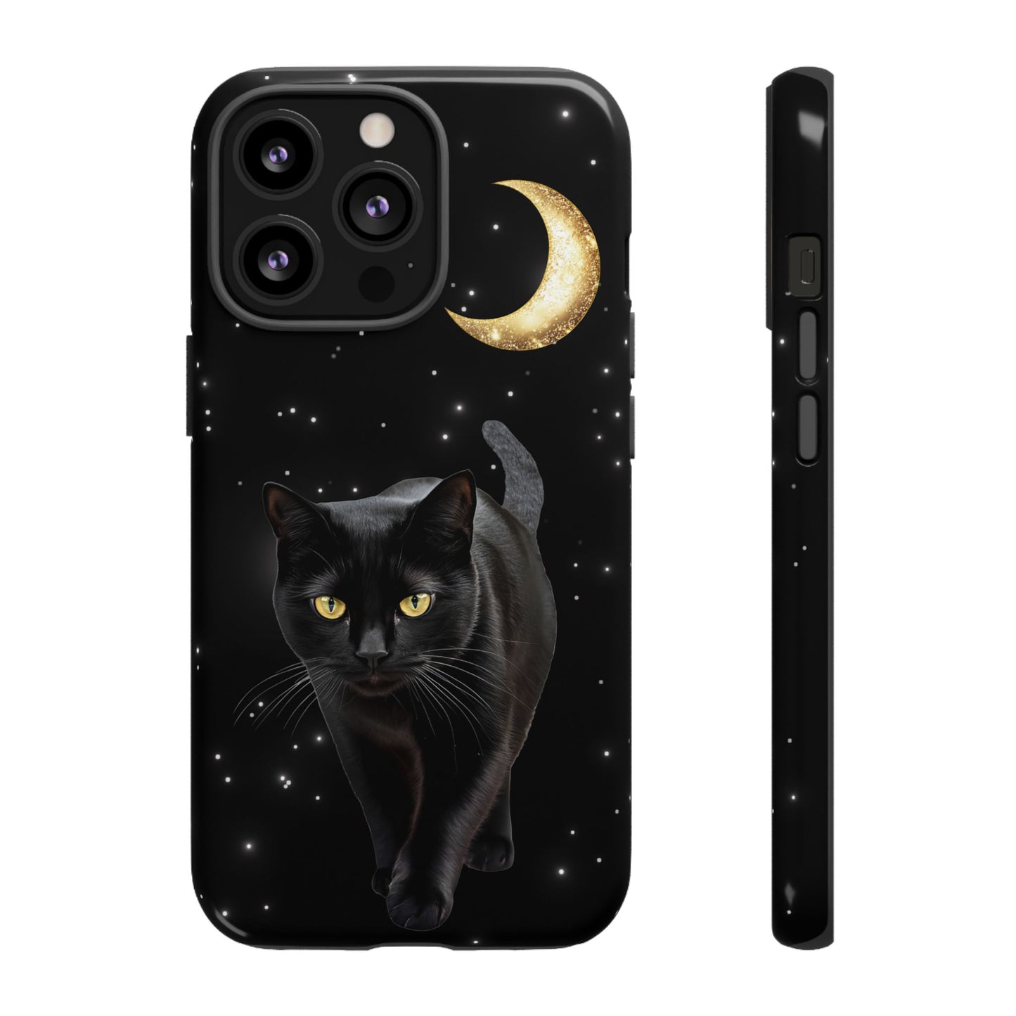 Black Cat and Moon Phone Case - Celestial Cat Lover Phone Cases for iPhone 16 15 14 13 12 11, Samsung Galaxy & Google Pixel