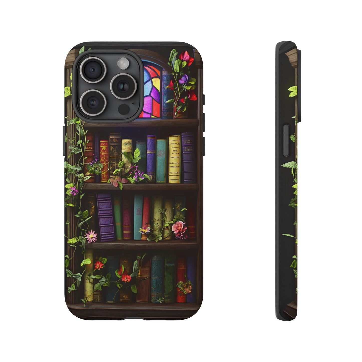 Bookshelf and Stained Glass Window Phone Case - Book Lover Phone Cases - iPhone 16 15 14 13 12 11, Samsung Galaxy & Google Pixel Phone Covers