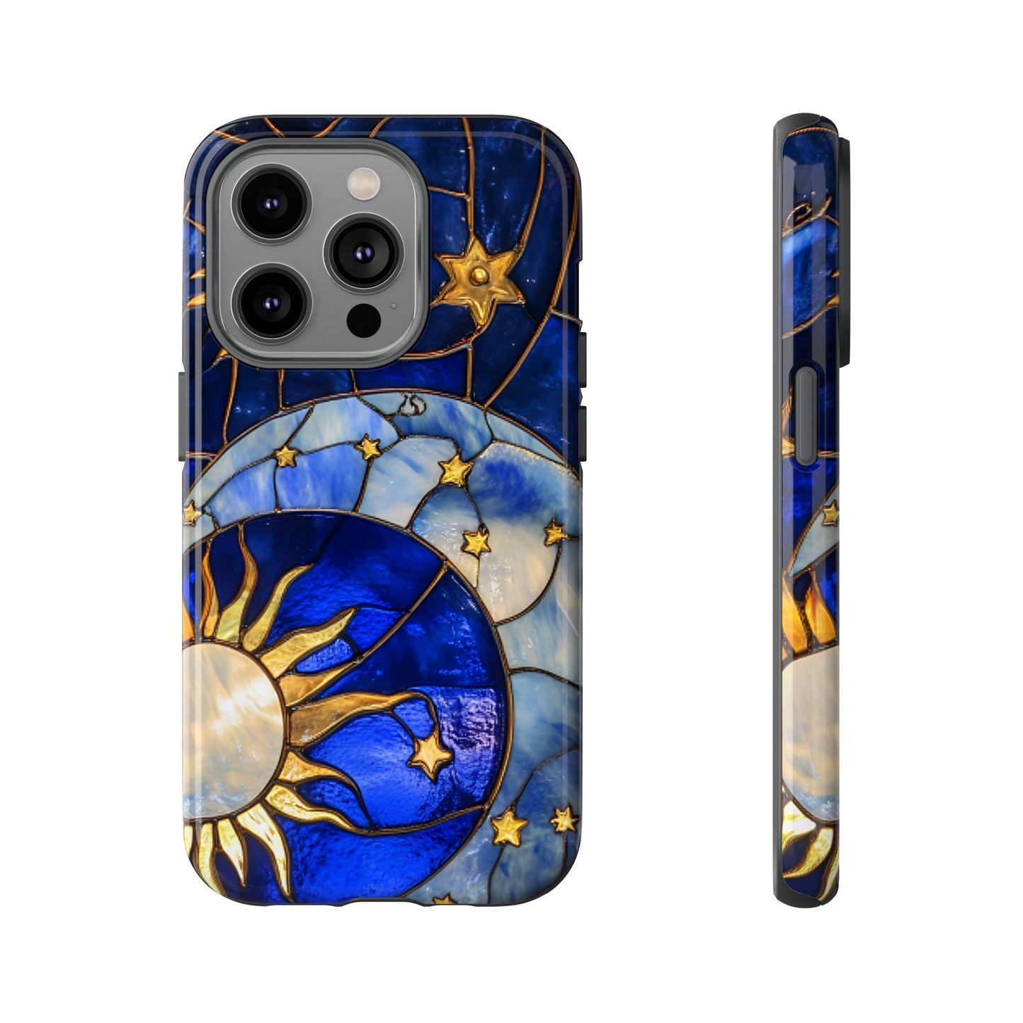 Moon and Sun Stained Glass Phone Case - iPhone 16 15 14 13 12 11, Samsung Galaxy & Google Pixel Phone Covers