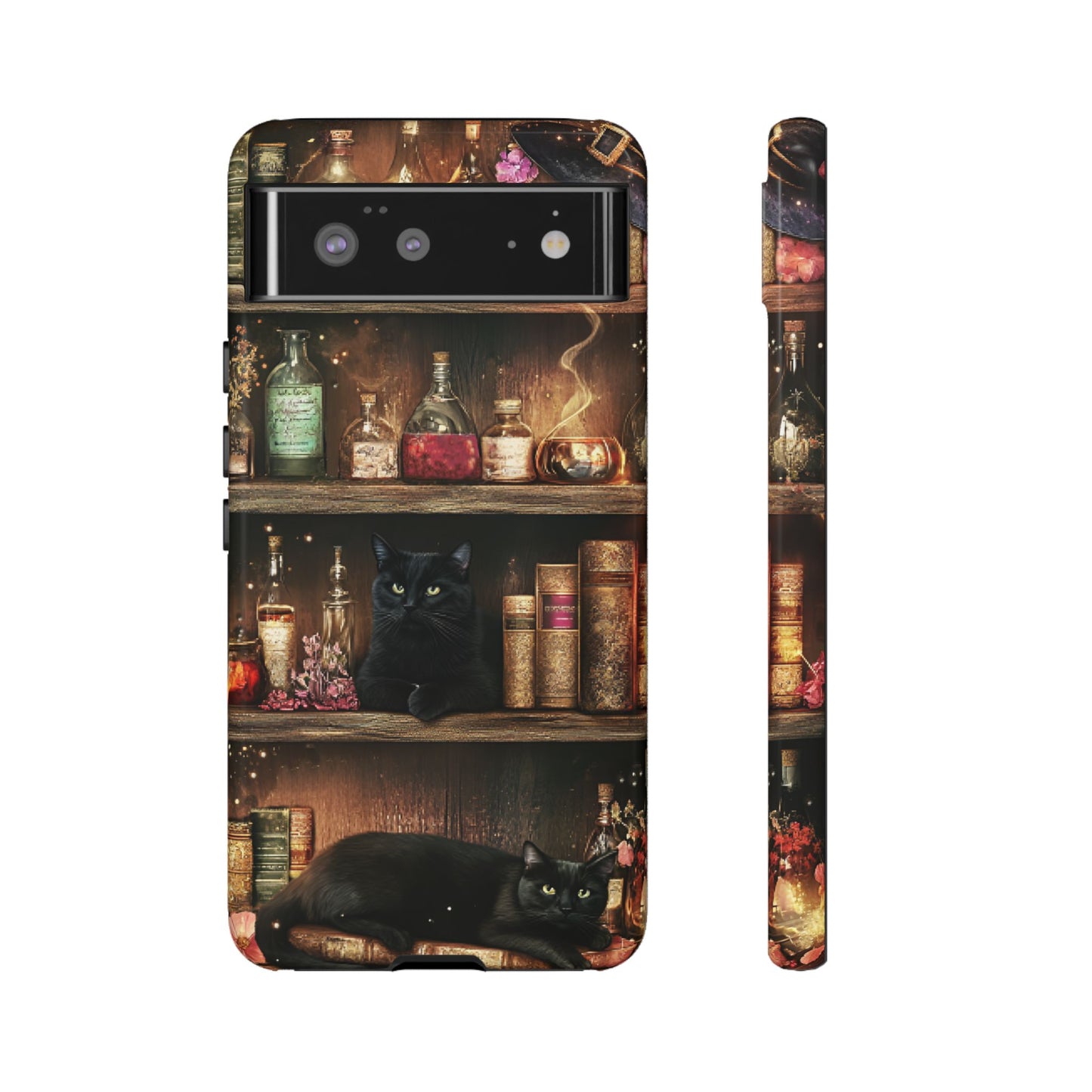 Witch Bookshelf Phone Case - Witchy Books Potions and Black Cats for iPhone 16 15 14 13 12 11, Samsung Galaxy & Google Pixel