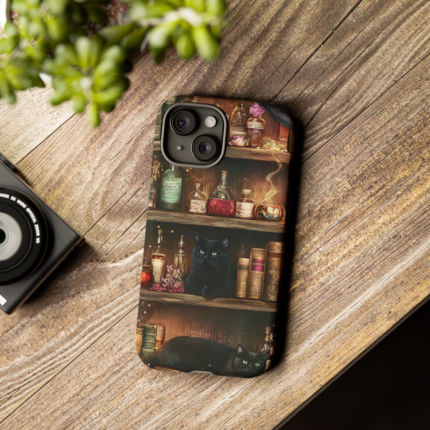 Witch Bookshelf Phone Case - Witchy Books Potions and Black Cats for iPhone 16 15 14 13 12 11, Samsung Galaxy & Google Pixel