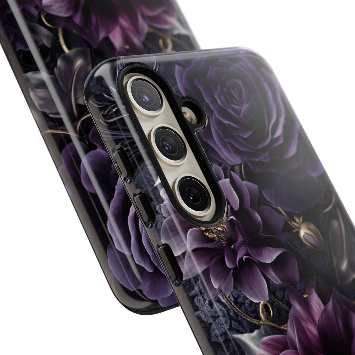 Gothic Dark Floral Phone Case - Aesthetic Purple and Gold Flowers for iPhone 16 15 14 13 12 11, Samsung Galaxy & Google Pixel